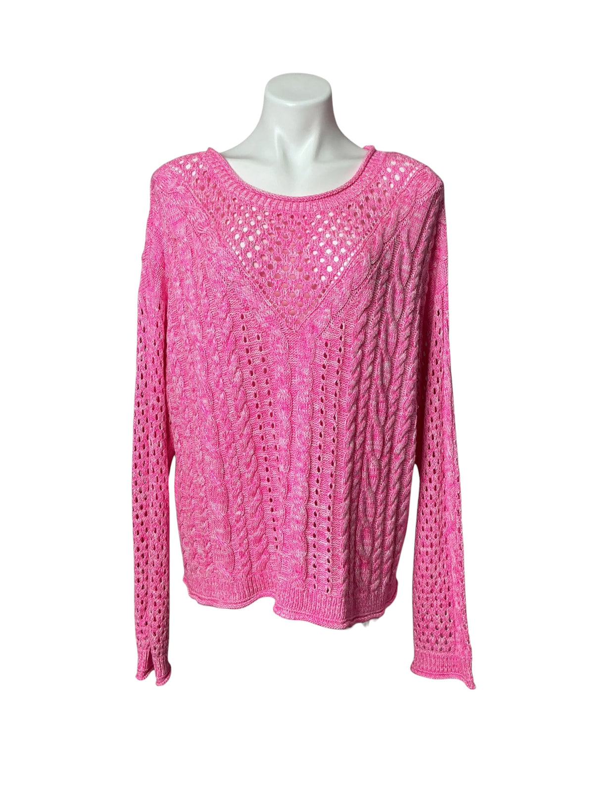 Lilly Pulitzer Maxcy Cable Knit Crochet Sweater Pullover Scoop Pink Marl - Size XL