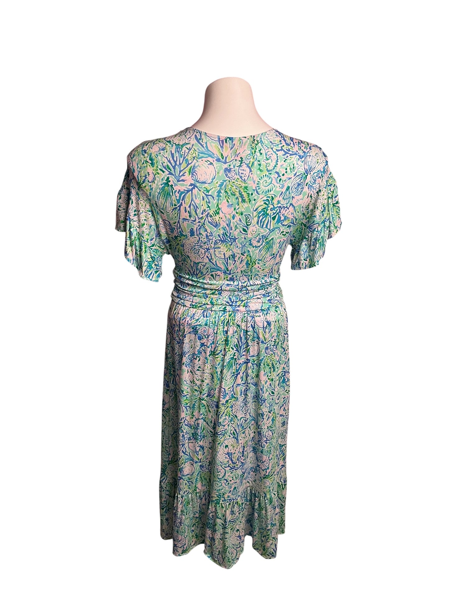 Lilly Pulitzer- Juliet Ruffle Midi Dress Surf Blue Soleil It On Me Size S