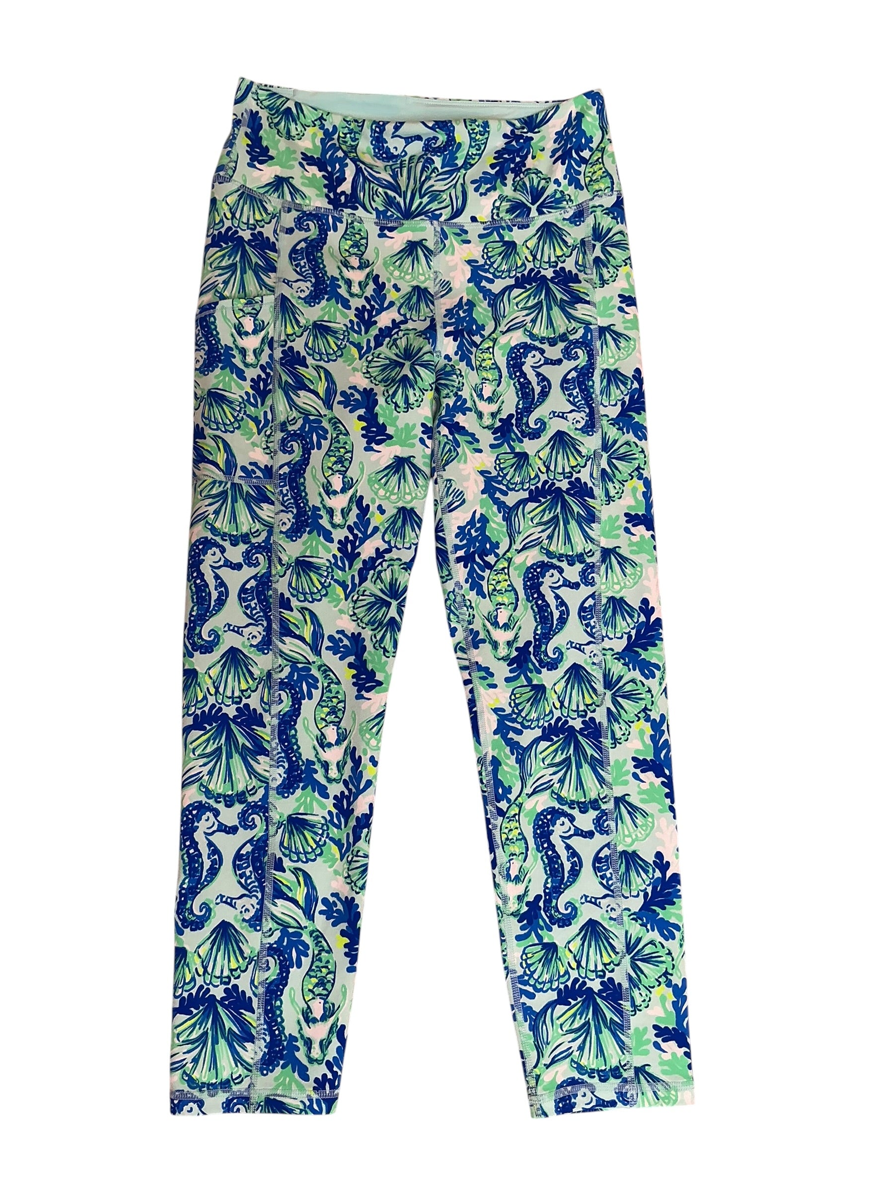 Lilly Pulitzer Luxletic Weekender High Rise Midi Legging Sea Glass Aqua Seeing Double - Size M