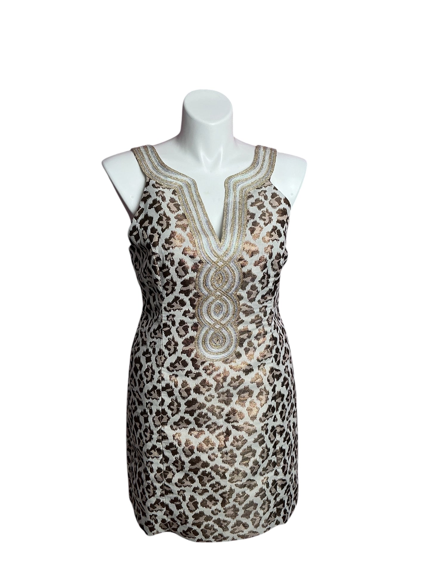 Lilly Pulitzer- Valli Shift Dress Gold Metallic Leopard Jacquard Size – Gatorlillys