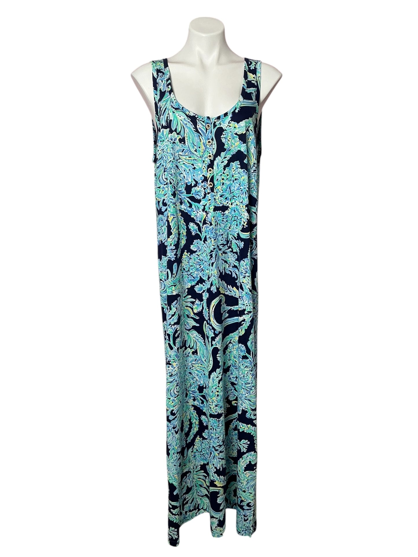 Lilly Pulitzer Merrill Maxi Dress High Tide Navy Scuba Doo - Size XL