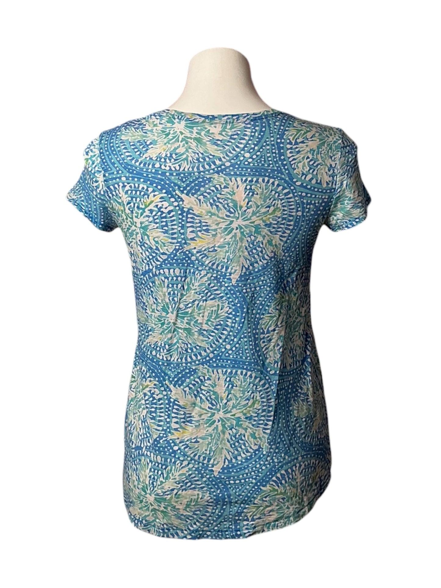 Lilly Pulitzer Etta V-Neck Top Bennet Blue Tropic Like It's Hot - Size S
