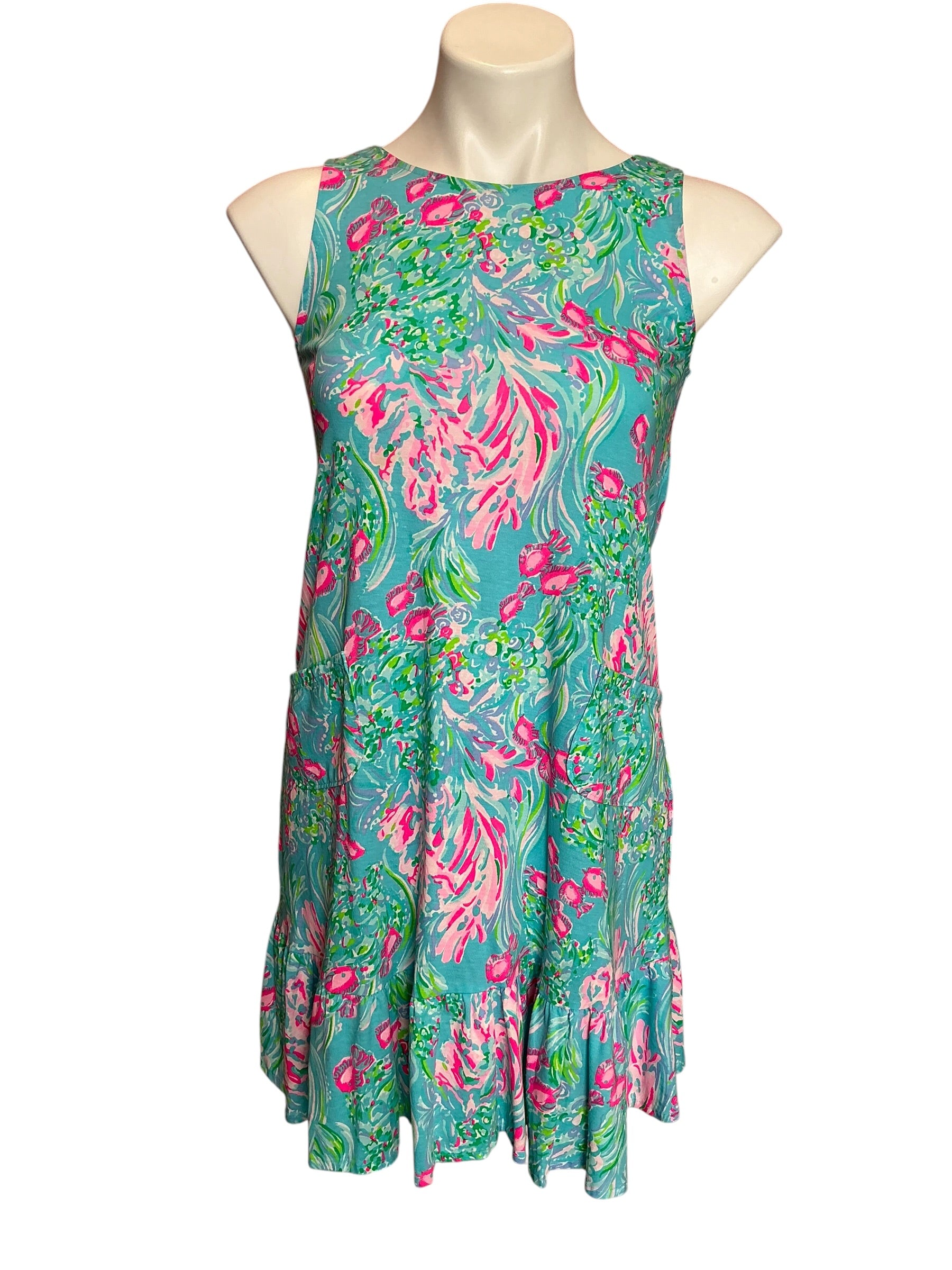 Lilly Pulitzer Kristen Flounce Dress Amalfi Blue Best Fishes - Size XXS