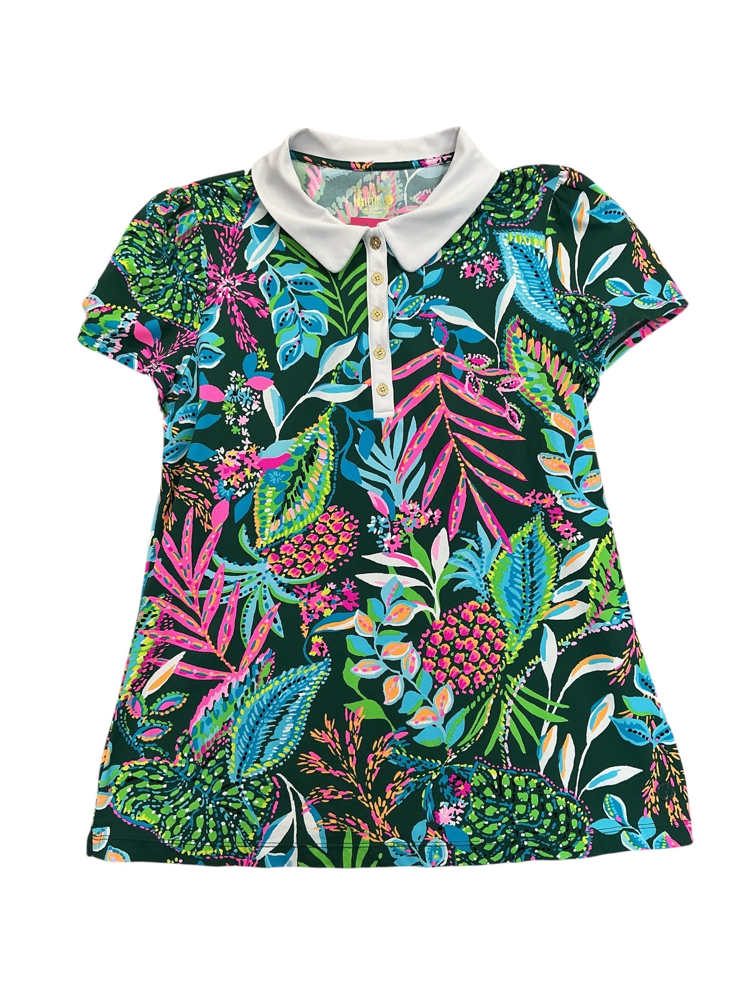 Lilly Pulitzer Frida Puff Sleeve Polo Top Multi Sunshine Jungle - Size L
