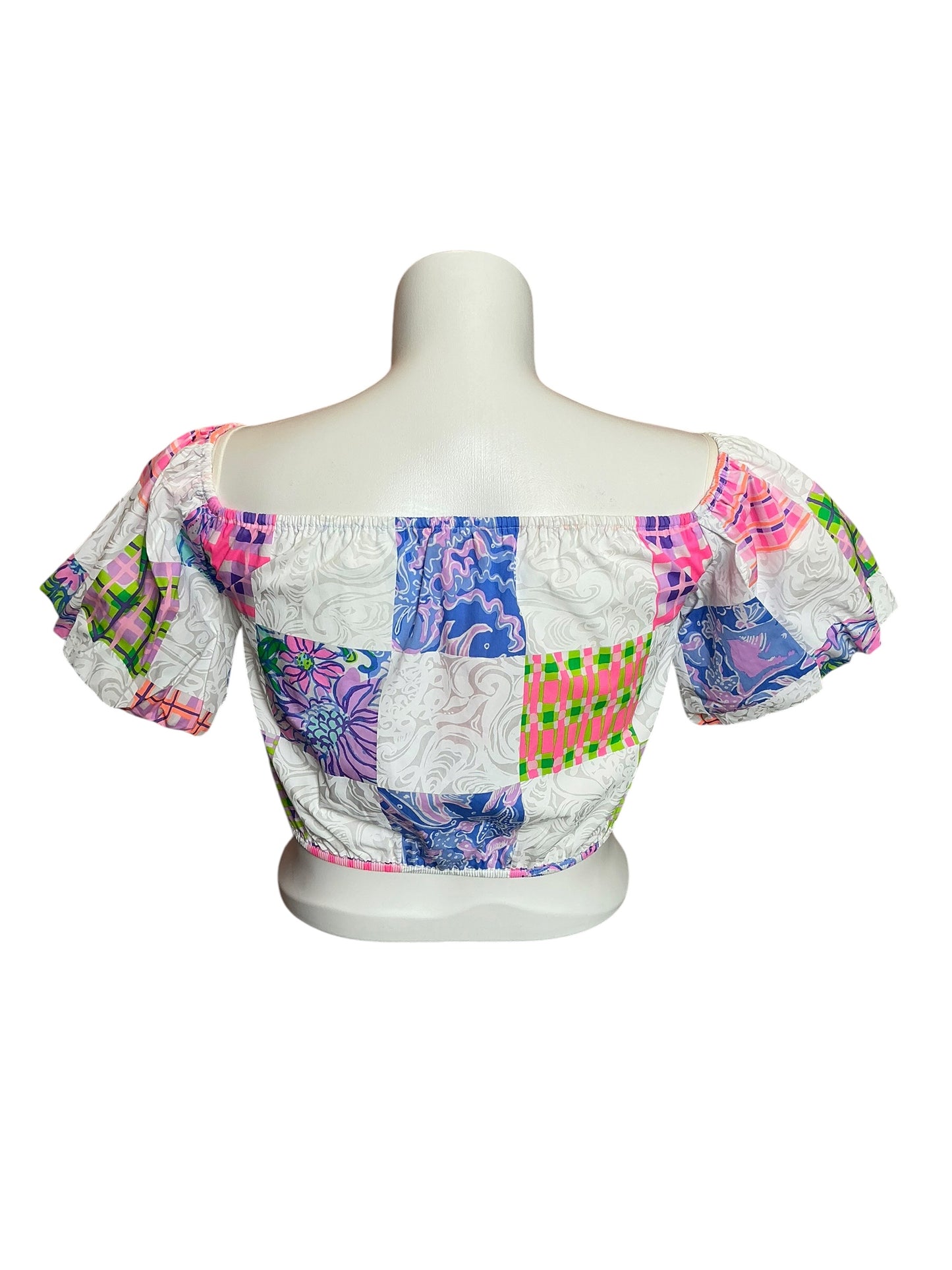 Lilly Pulitzer Esmeray Off The Shoulder Cropped Top Patch Me If You Can - Size S