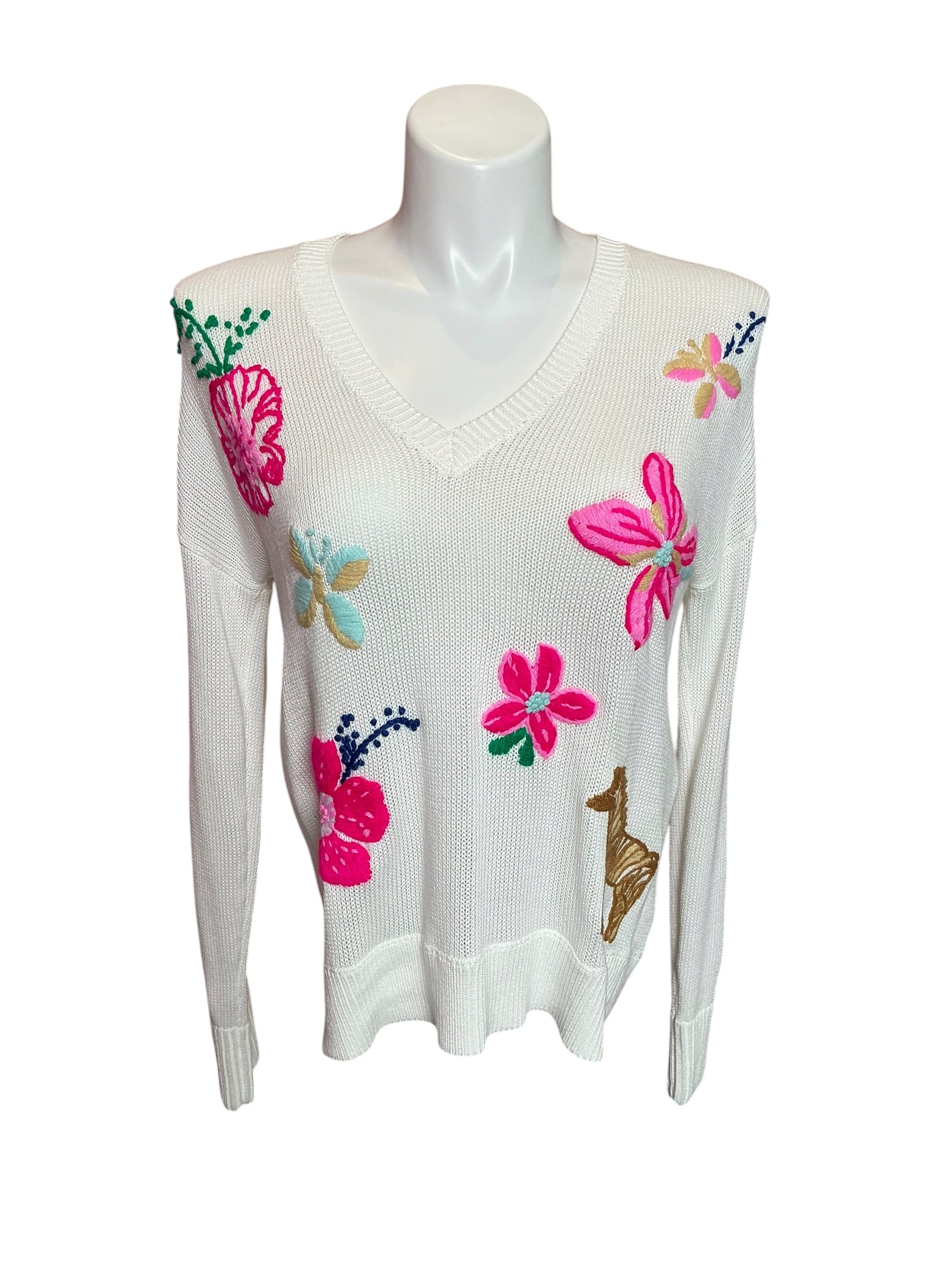 Lilly Pulitzer NWT Tensley Sweater Coconut Endless Summer Embroidery - Size M