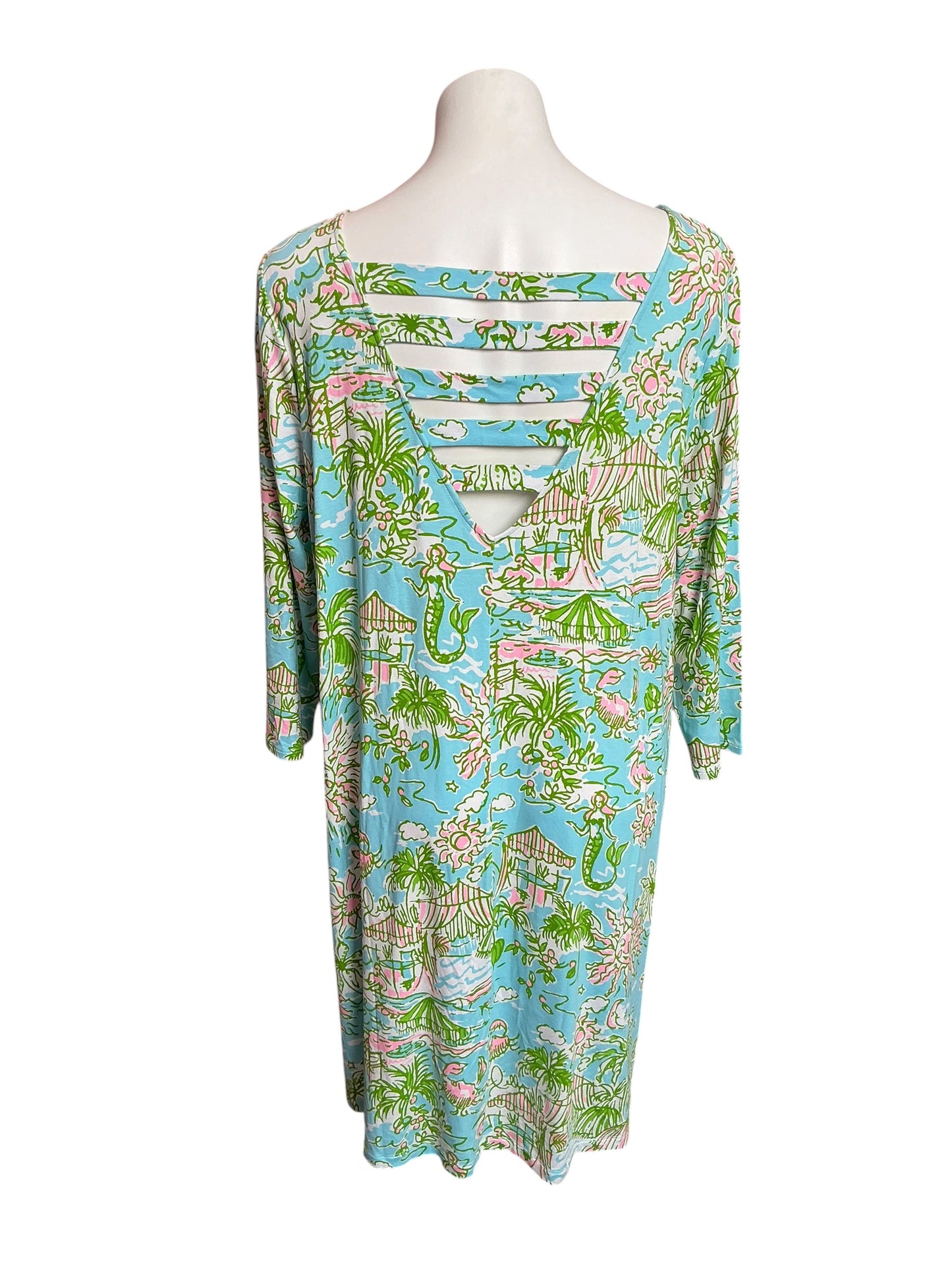 Lilly Pulitzer NWT Ophelia 3/4 Sleeve Dress Fresh Water Blue Sunbathers Bliss - Size XXL