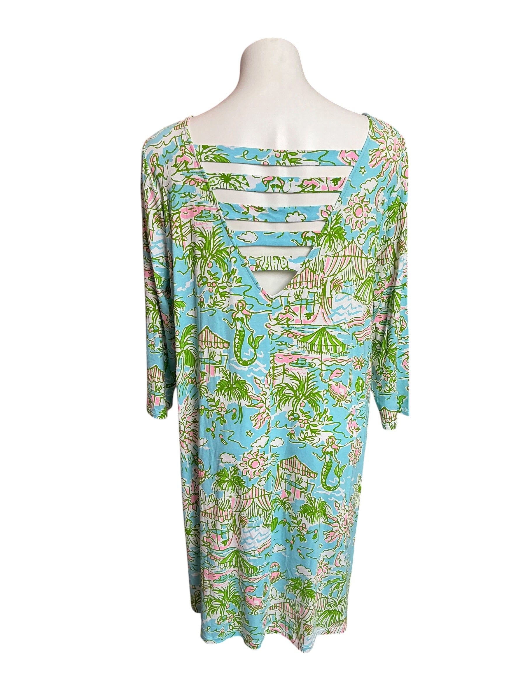 Lilly Pulitzer NWT Ophelia 3/4 Sleeve Dress Fresh Water Blue Sunbathers Bliss - Size XXL