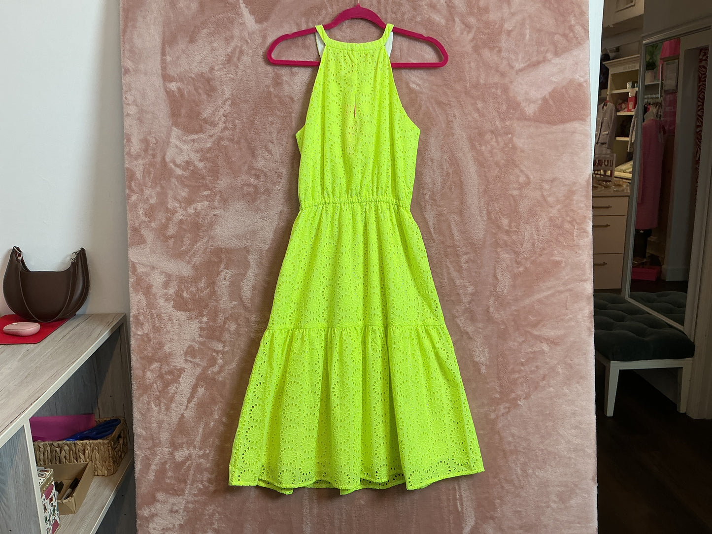 Lilly Pulitzer NWT Alda Midi Dress Prickly Pear Yellow Prickly Pear Neon Geo Eyelet - Size S