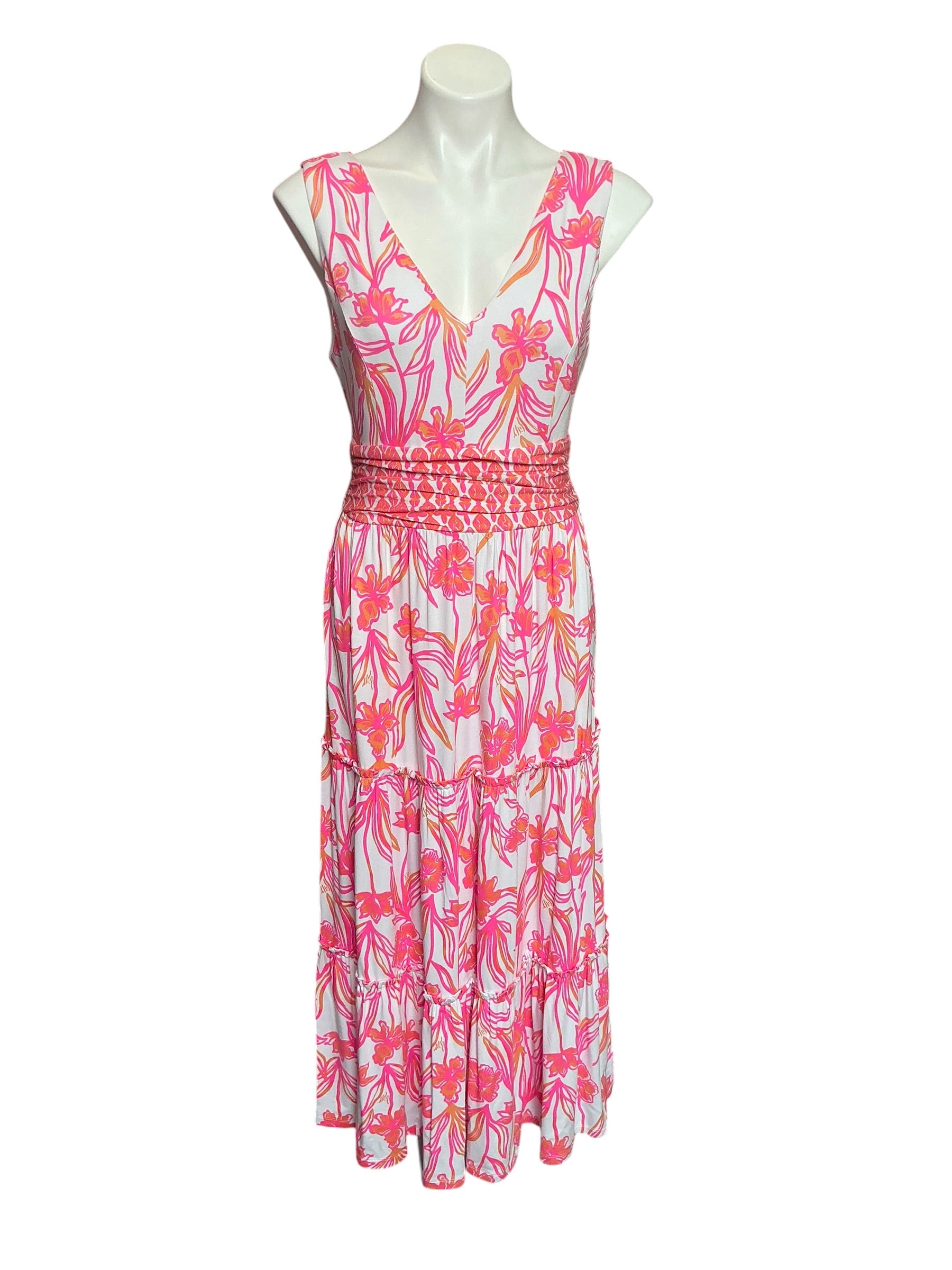 Lilly Pulitzer NWT Skylar Midi Dress Resort White Lovely Long Stems Engineered - Size M