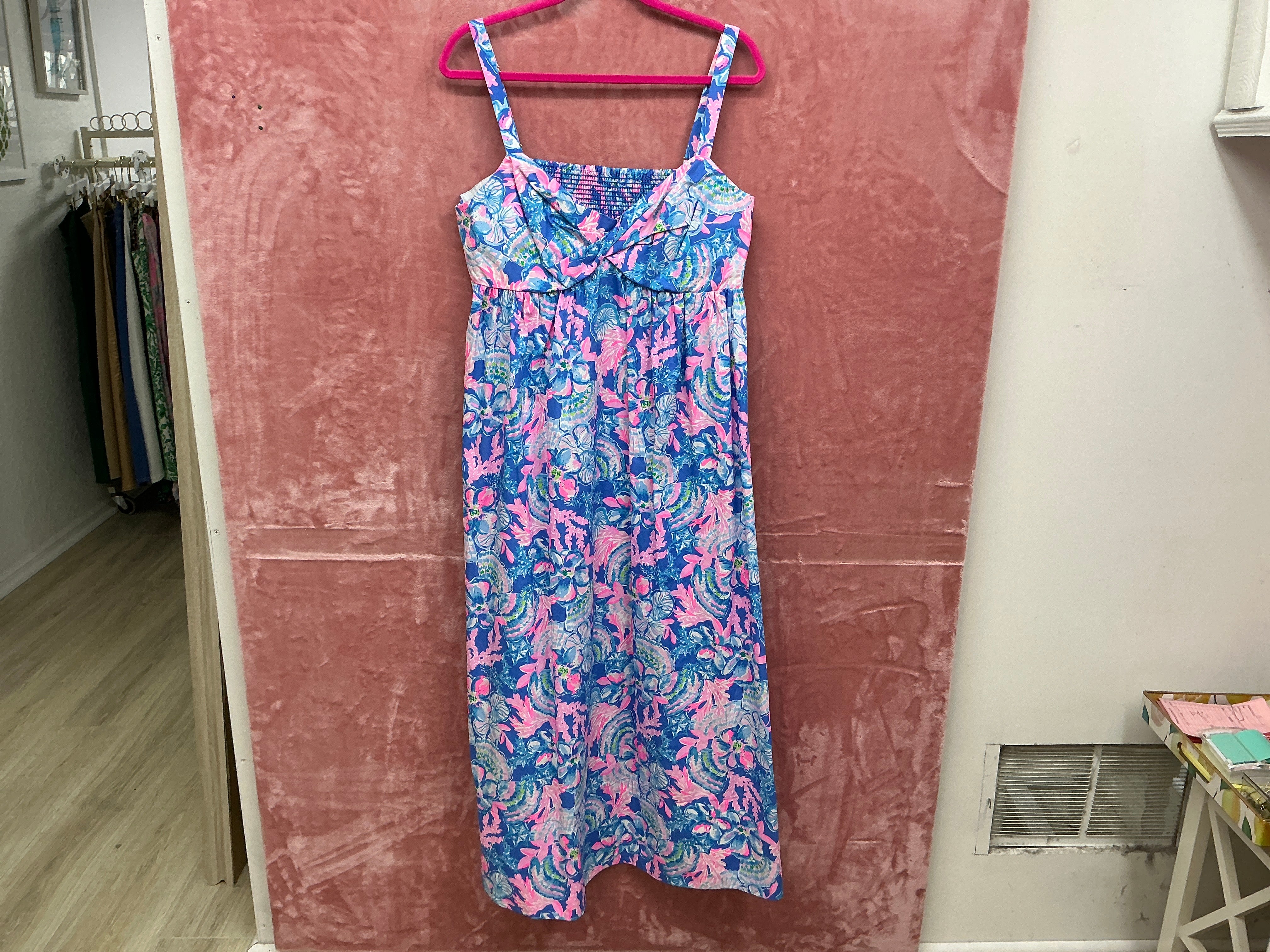 Lilly Pulitzer Azora Cotton Midi Dress NWT, Blue Tang Sitting Seaside Size 14