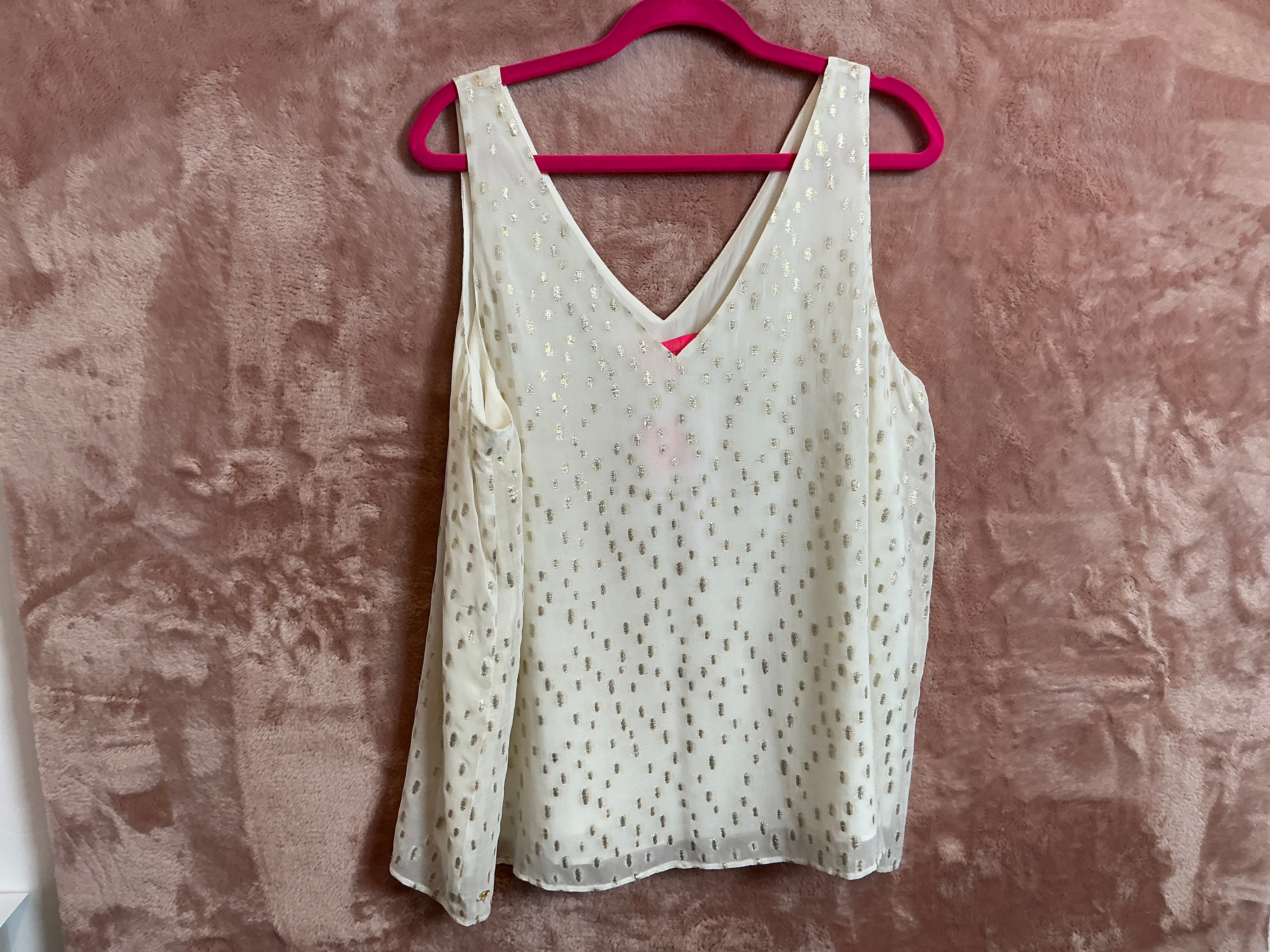 Lilly Pulitzer Top NWT - Florin Straight Hem - Coconut - Viscose Metallic Clip - Size XL