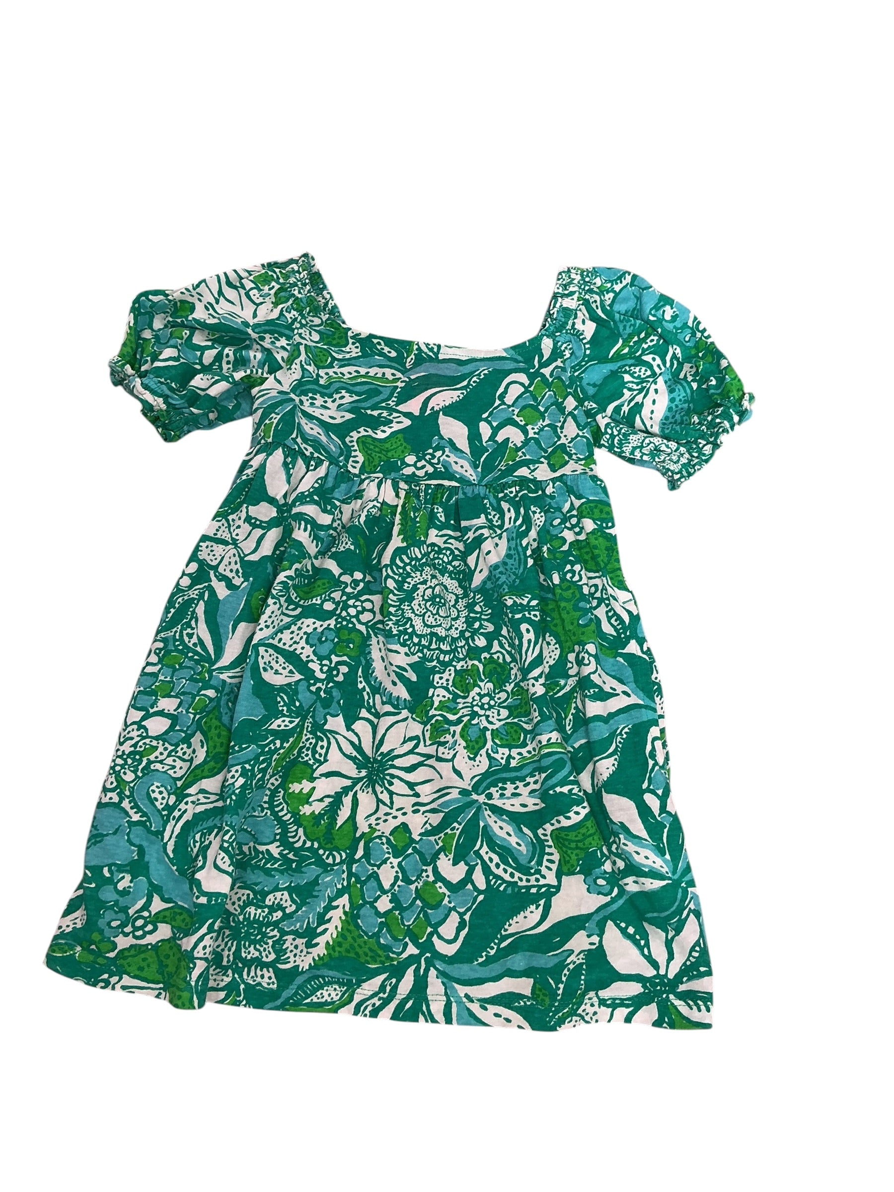 Lilly Pulitzer Girls Mini Delaney Dress Botanical Green Safari Sangria - Size XS