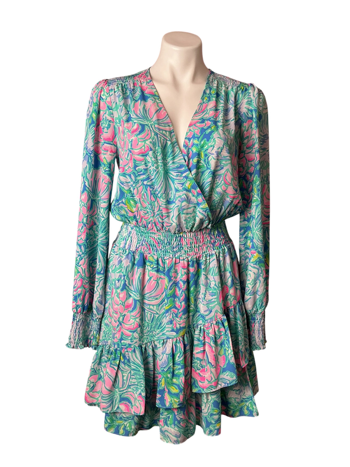 Lilly Pulitzer Cristiana Long Sleeve Stretch Dress Multi In Full Bloom - Size 6