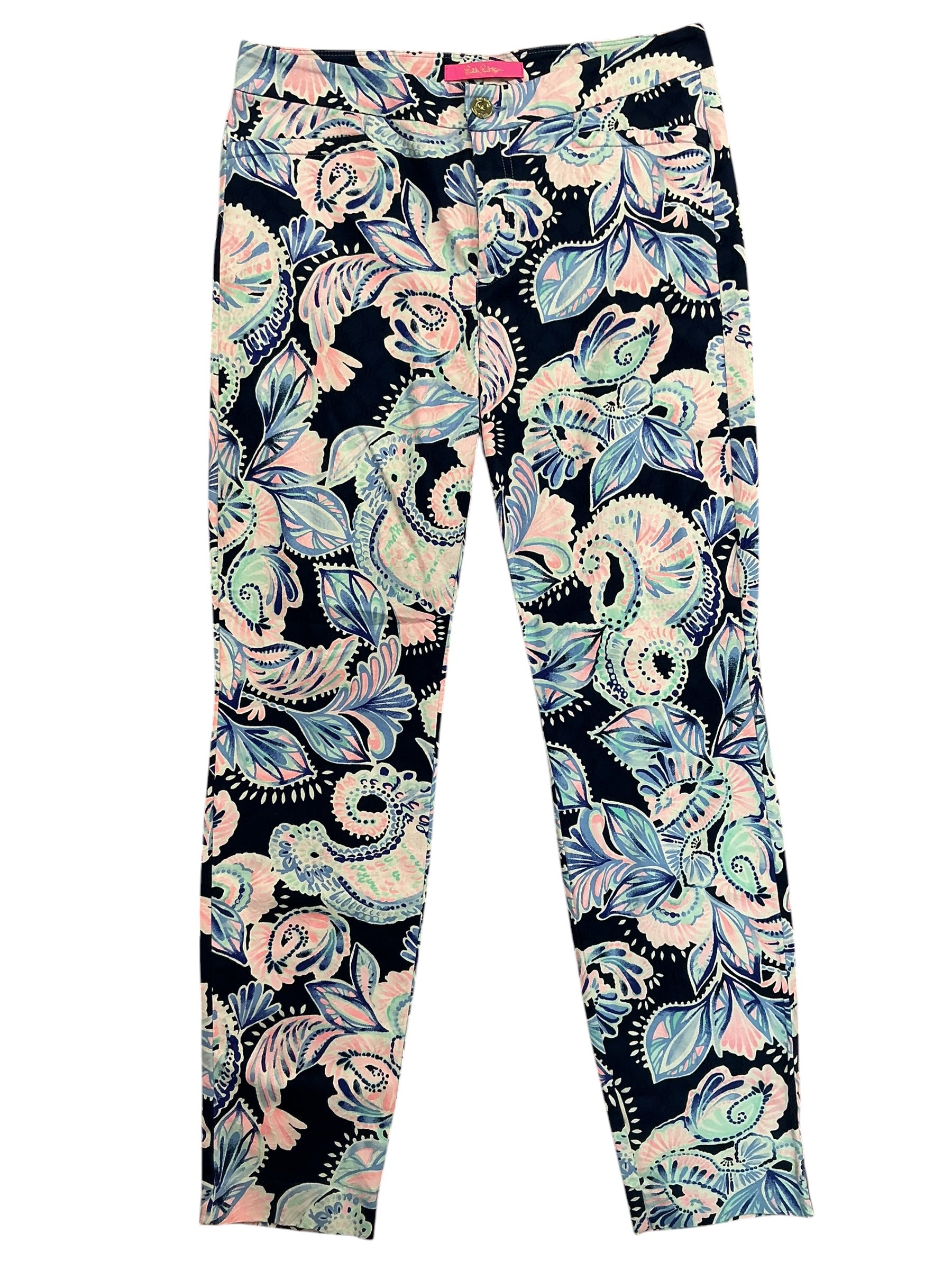Lilly Pulitzer Kelly High Rise Skinny Ankle Pants High Tide Navy Holy Flockamolie - Size 4