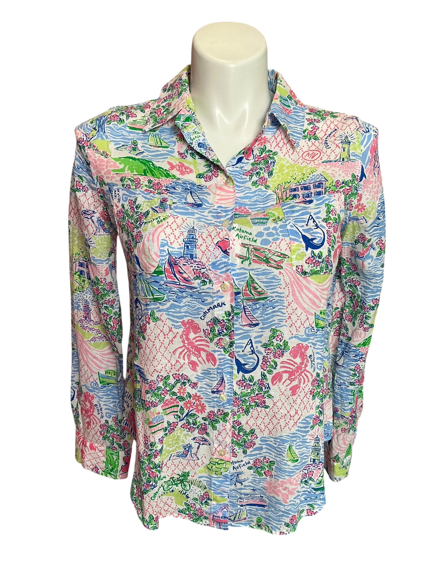 Lilly Pulitzer Sea View Button Down  multi Lilly Loves Marthas Vi - Size S