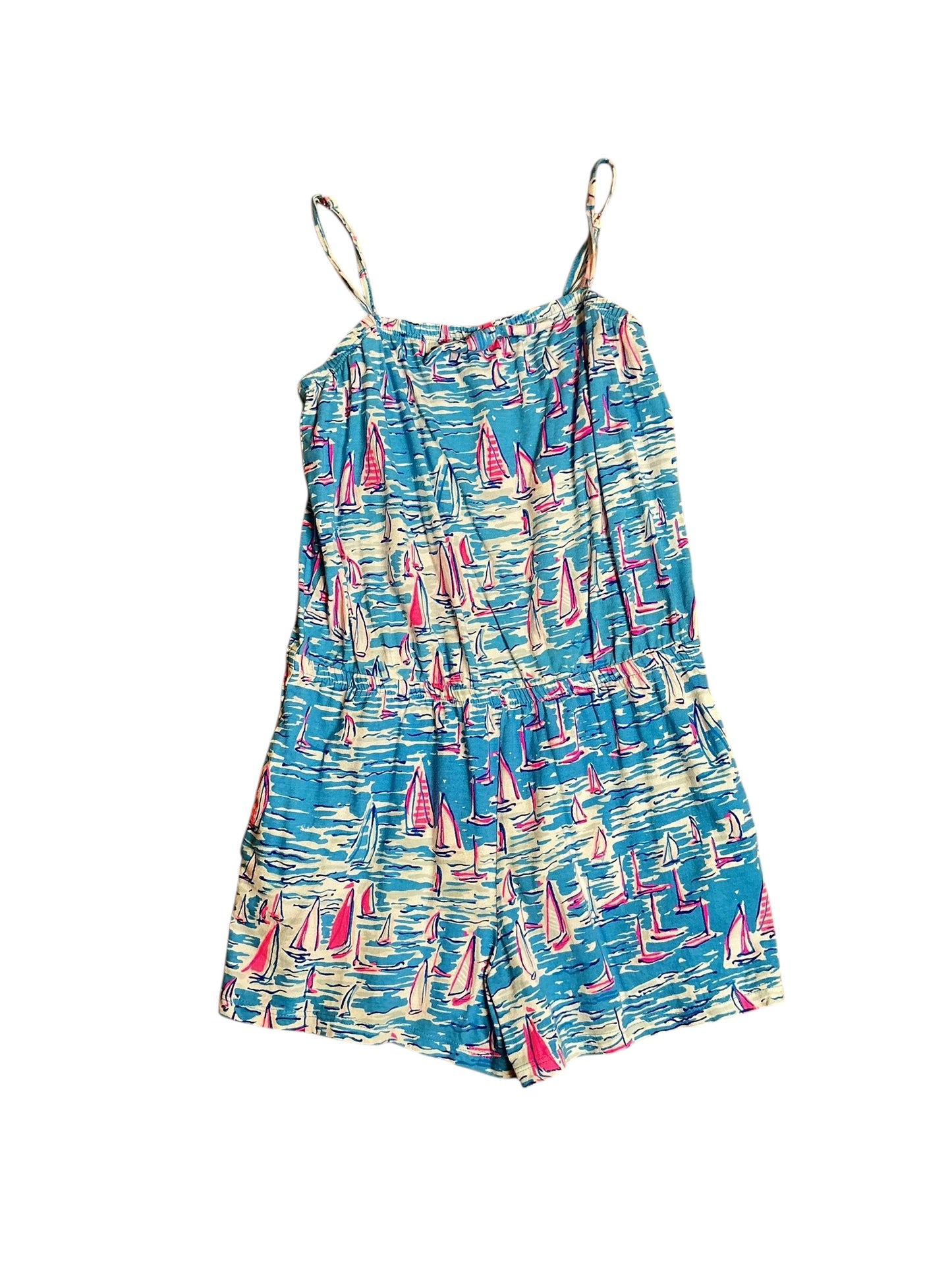 Lilly Pulitzer Girls Jaycee Romper Zanzibar Blue Boatylicious - Size L 8-10