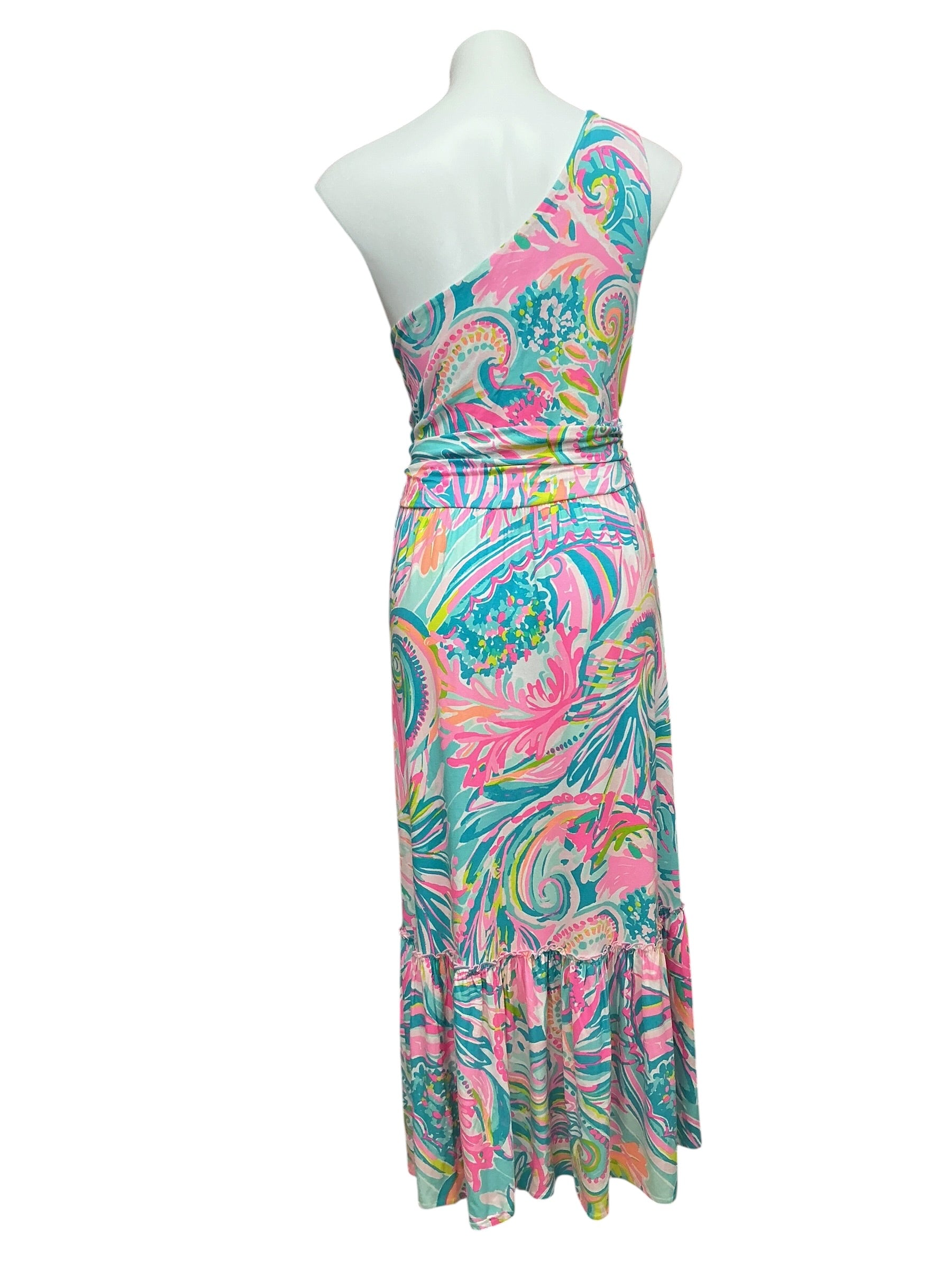 Lilly Pulitzer Mooney One Shoulder Midi Dress Carnivale Coral - Size L