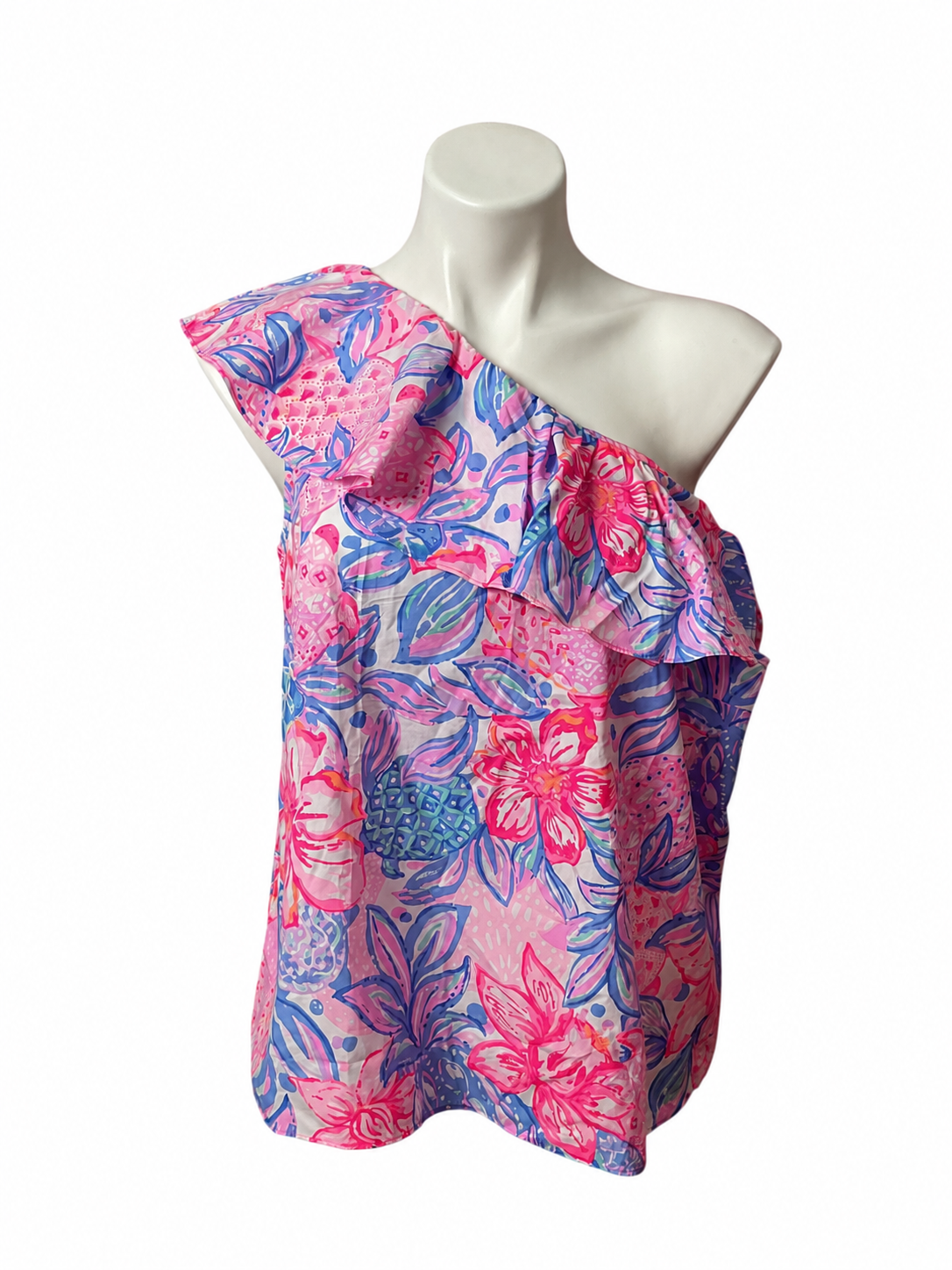 Lilly Pulitzer NWT Zeldie One Shoulder Ruffle Pink Isle Snappy Turtle - Size L