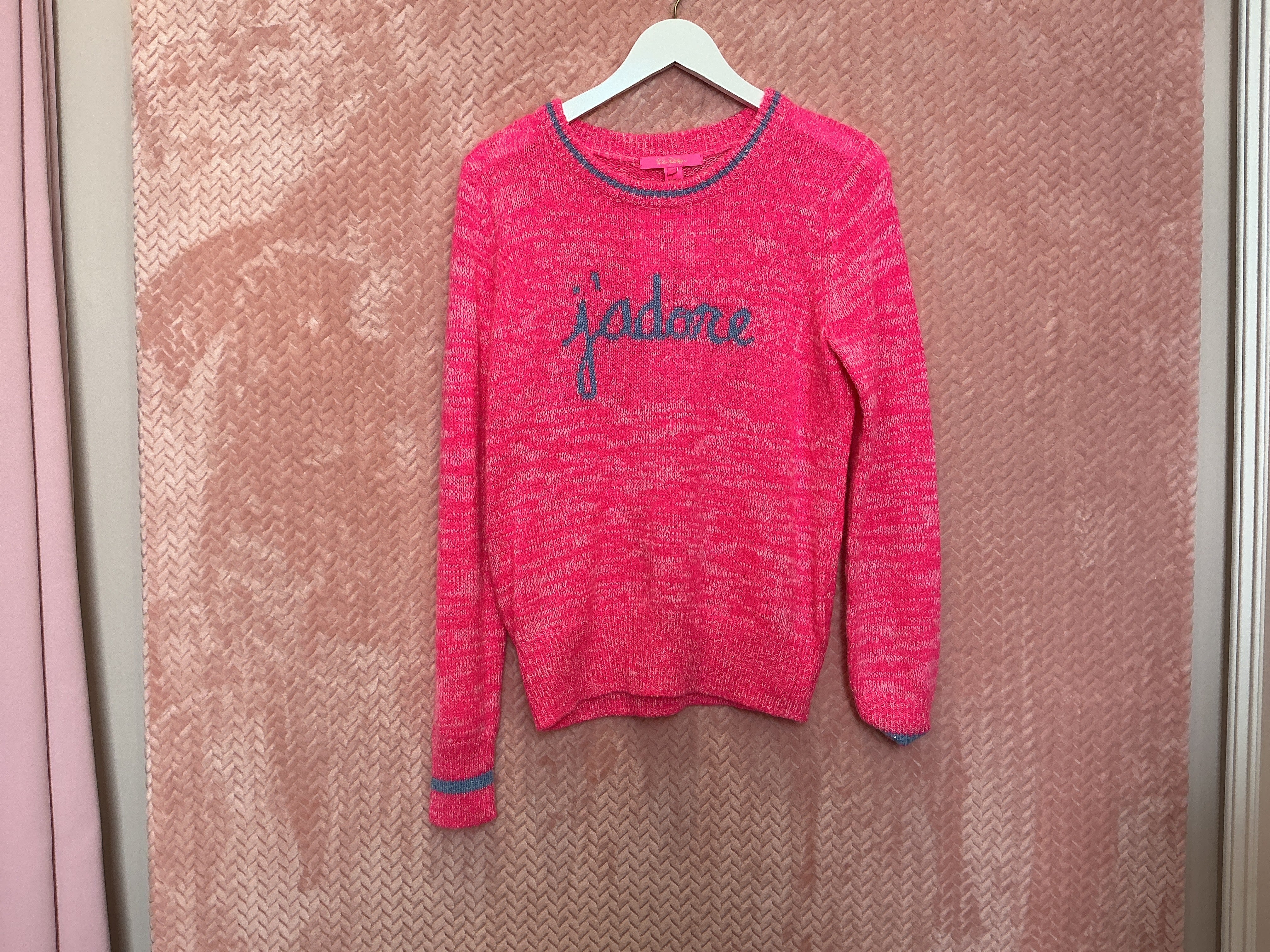 Lilly Pulitzer NWT Rollins Sweater Pink Grenadine Jadore Intarsia - Size M