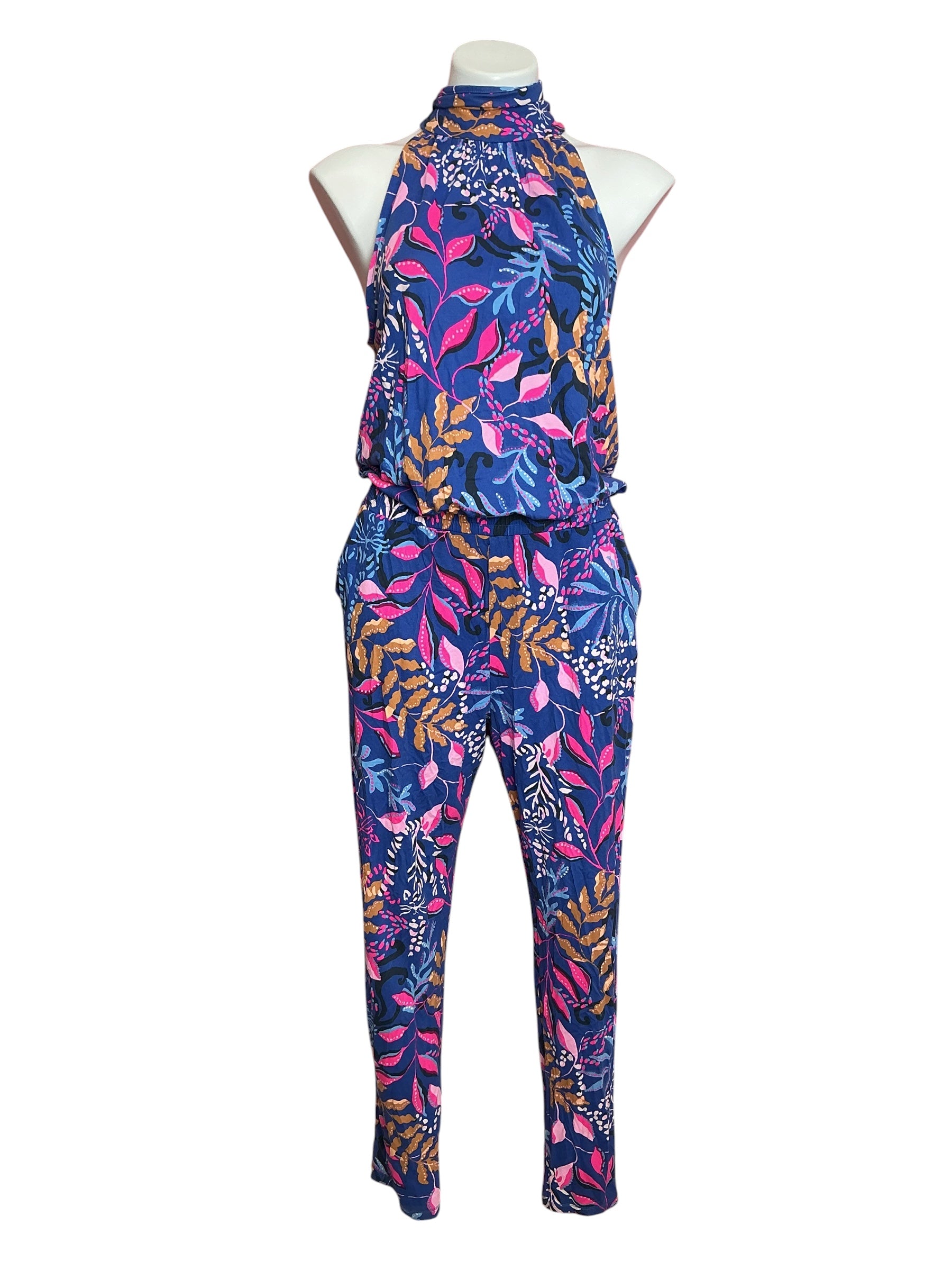 Lilly Pulitzer Wyota Jumpsuit Borealis Blue Absolute Purrfection - Size M