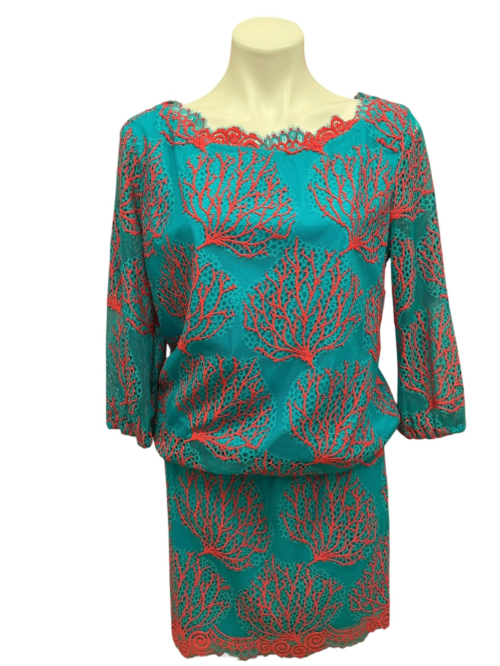 Lilly Pulitzer NWT Cee Cee Dress Snorkel Blue Coral Mesh Lace - Size 10