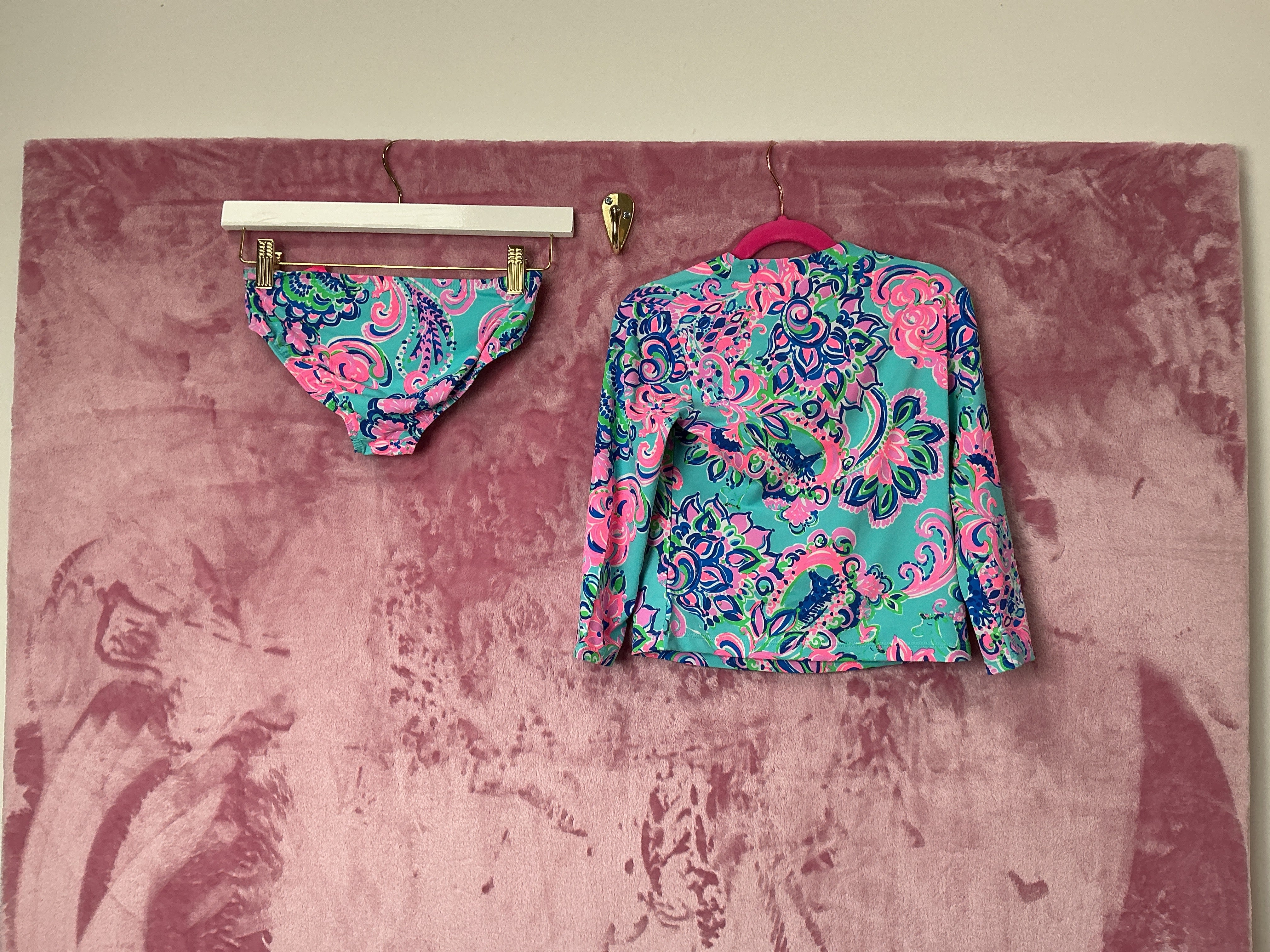 Lilly Pulitzer NWT Bobby Rashguard Set Up Blue Horizon Jungle Sunrise - Size 8