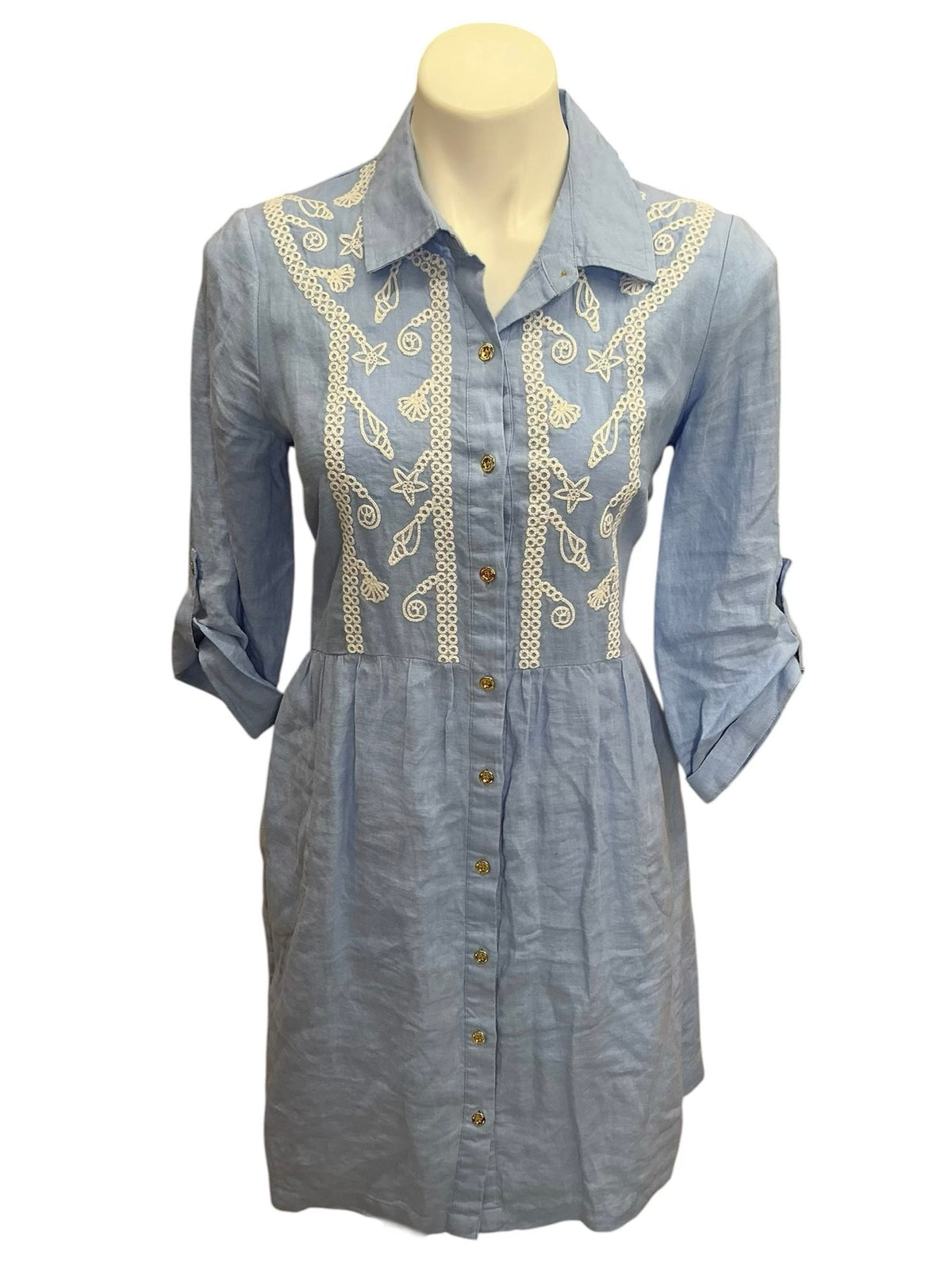 Lilly Pulitzer Shaela Embroidered Shirtdress Jacaranda Blue - Size S