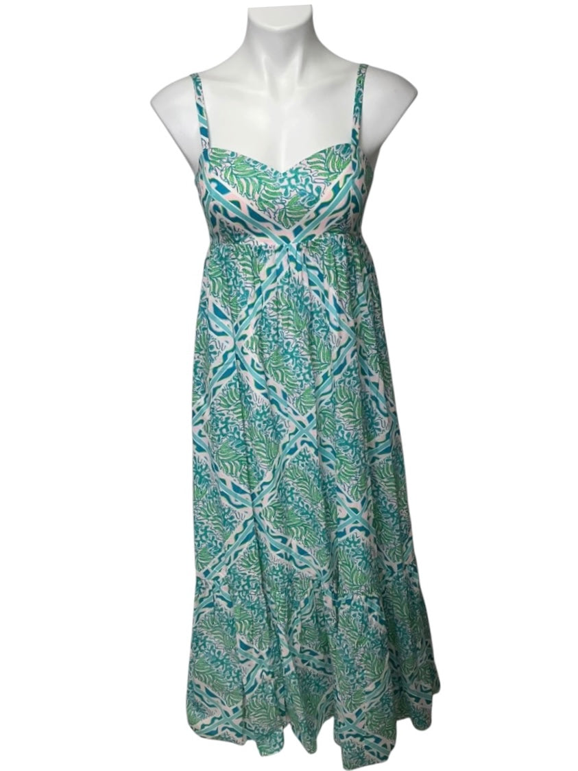 Lilly Pulitzer Heidi Cotton Maxi Dress Prism Blue Good Greef - Size 00