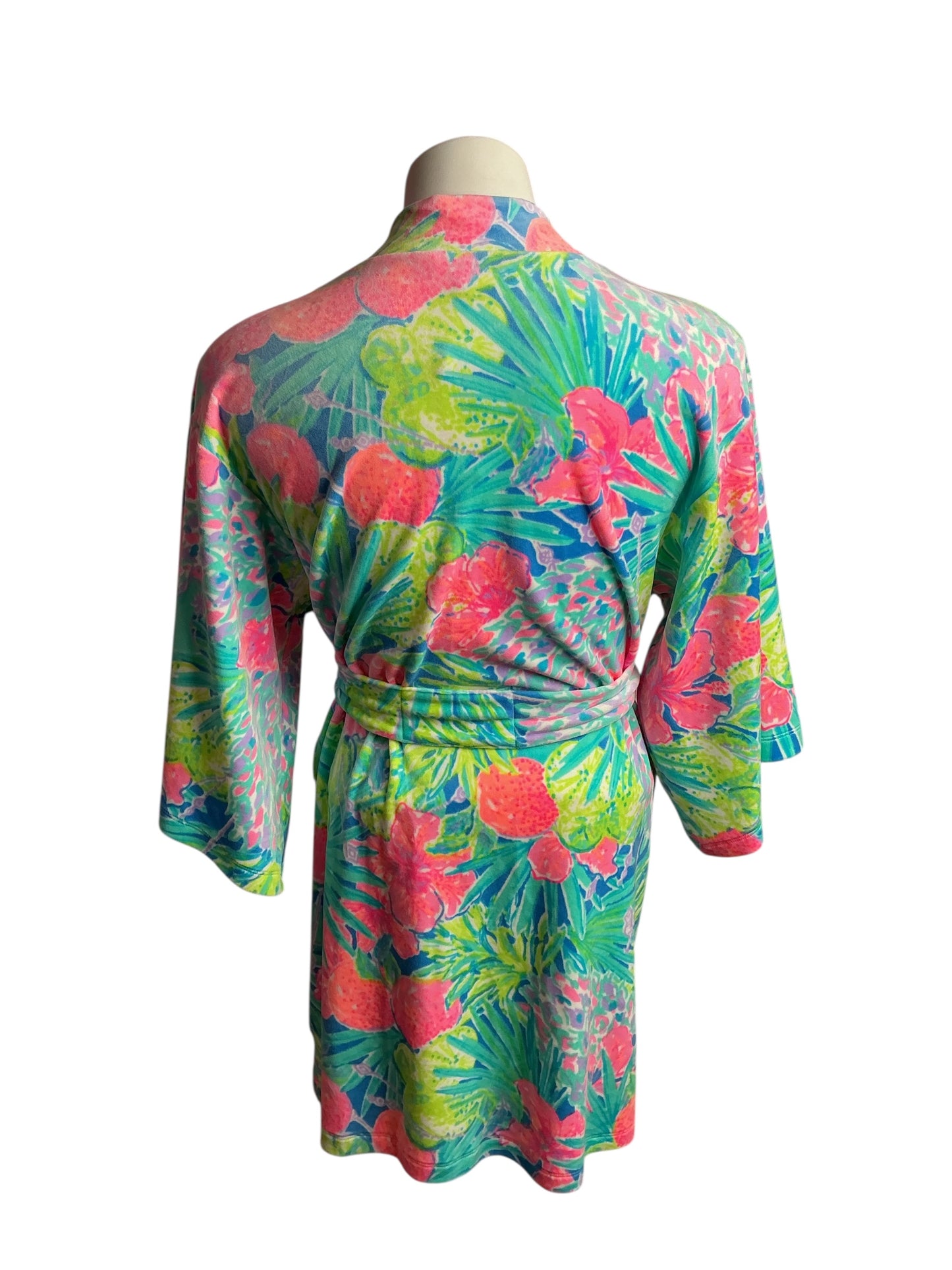 Lilly Pulitzer- Elaine Velour Robe Gecko Green Tiger Sunrise Size XXS-XS