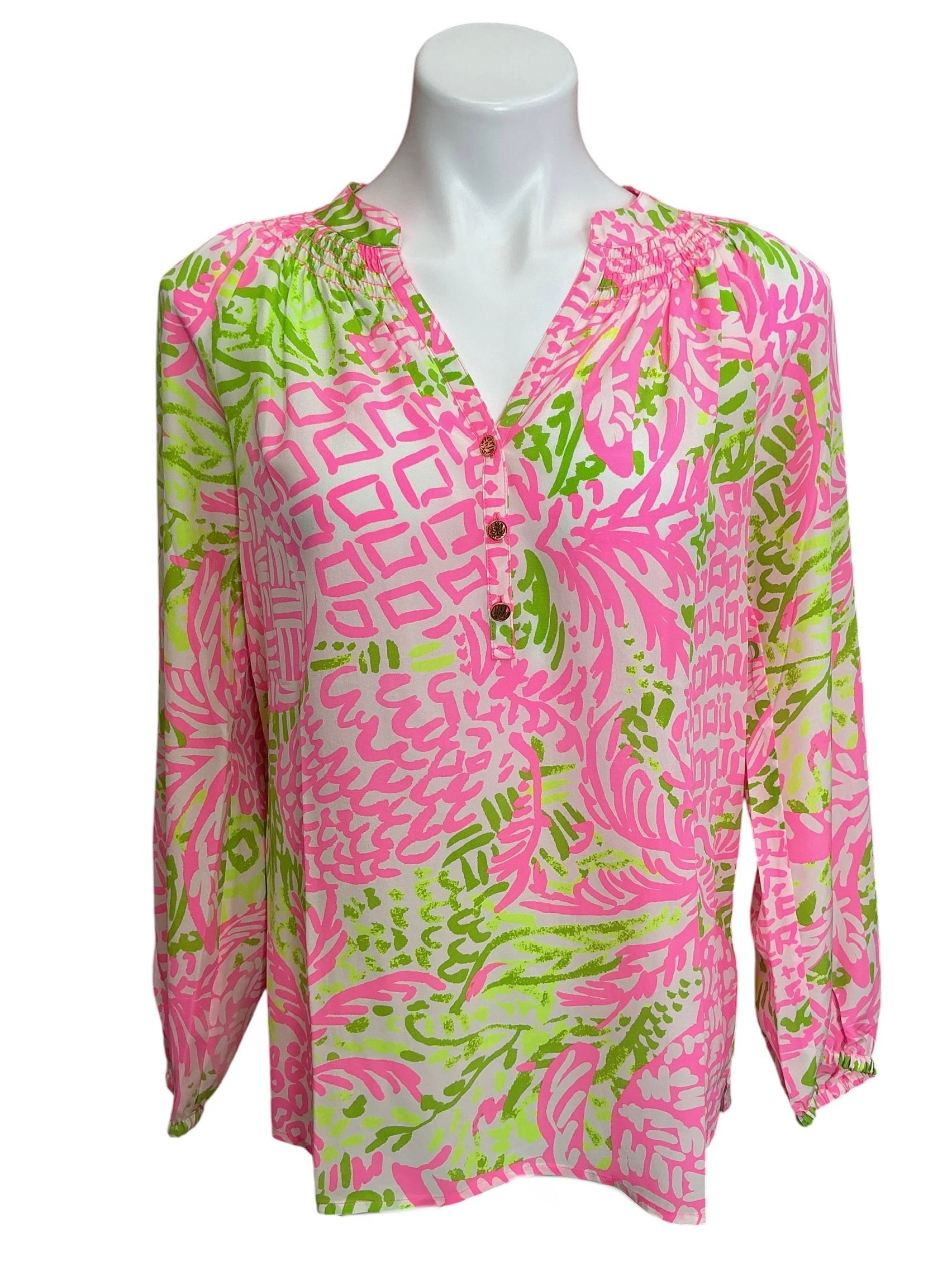 Lilly Pulitzer NWT Elsa Silk Top Pink Sunset Home Slice - Size S