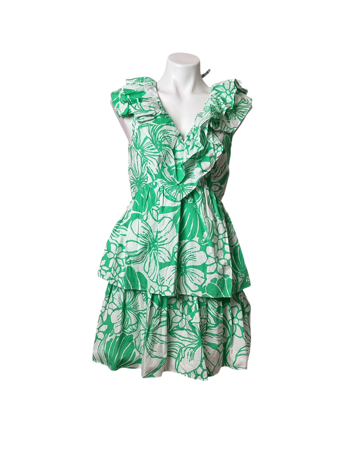 Lilly Pulitzer Ritamarie V-neck Cotton Ruffle Dress Spearmint Oversized Kiss My Tulips - Size 4