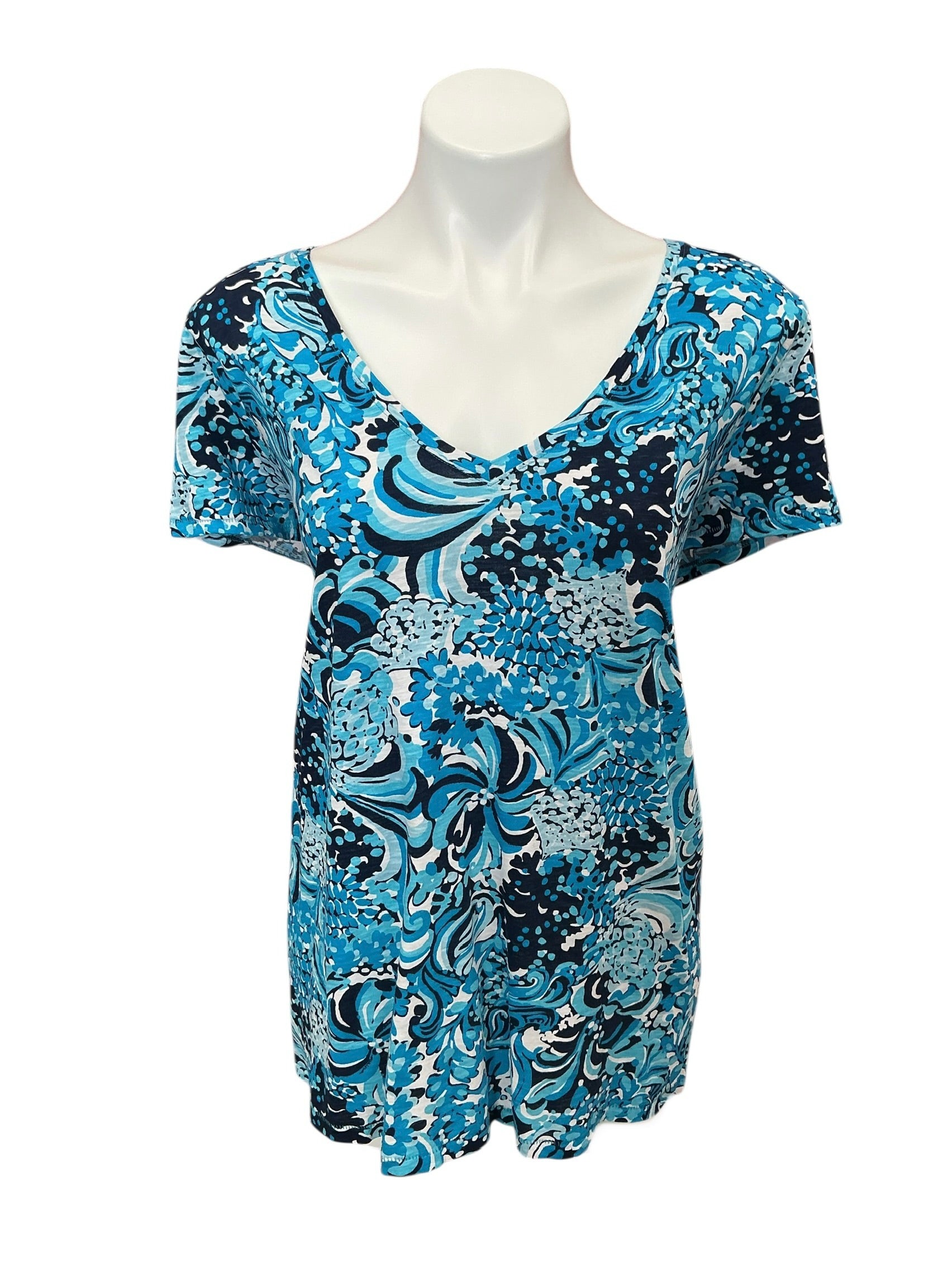 Lilly Pulitzer Etta V-Neck Tee Mermazing - Size XXL