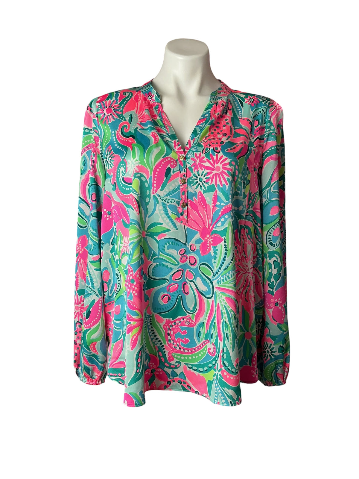 Lilly Pulitzer NWT Marvelle Top Turquoise Oasis Golden Hour - Size L
