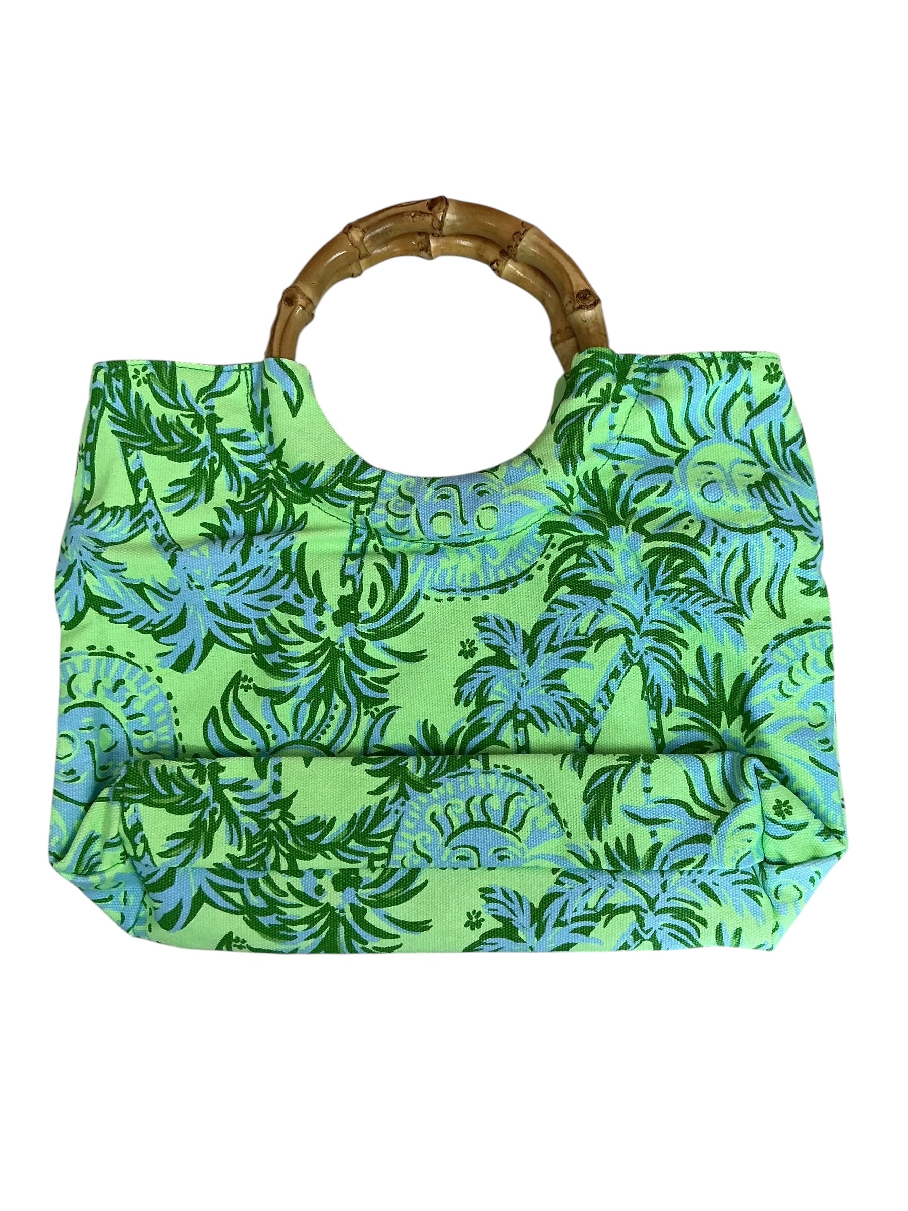 Lilly Pulitzer Signature Bamboo Handle Tote Bag Cool Mint Catchin Rays