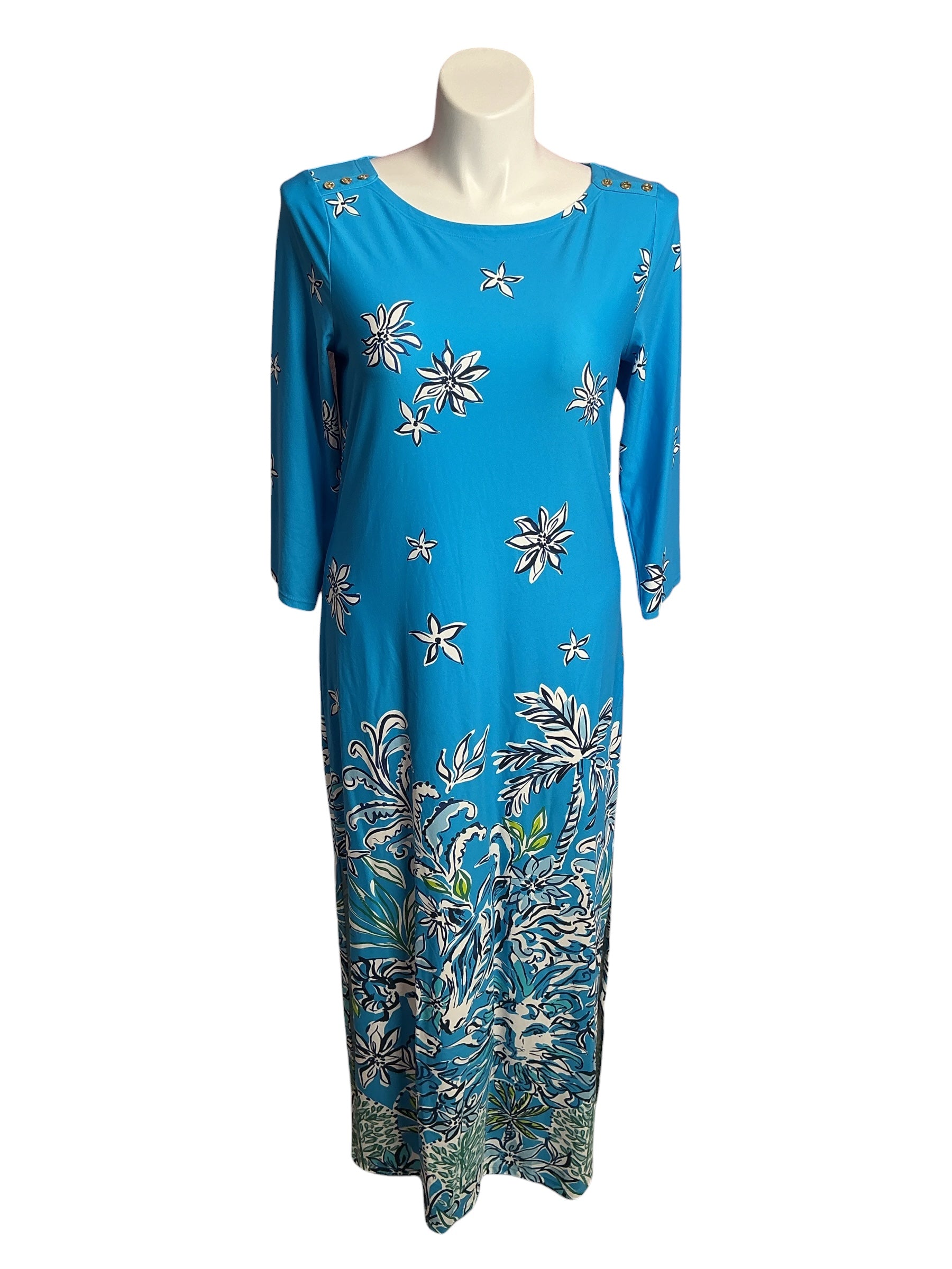 Lilly Pulitzer- NWT Seralina UPF 50+ Maxi Dress Tangier Teal Safari Social Chilly Lilly Size XL