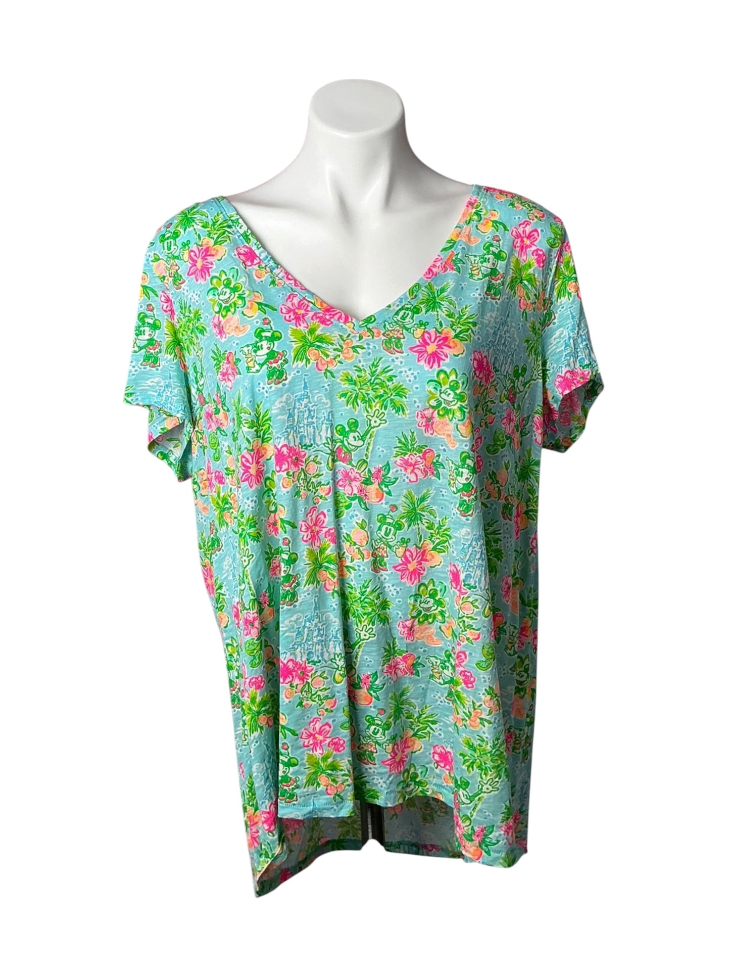 Lilly Pulitzer Etta V-Neck Top Blue Ibiza Aegean Navy Lilly Loves Disney - Size XXL