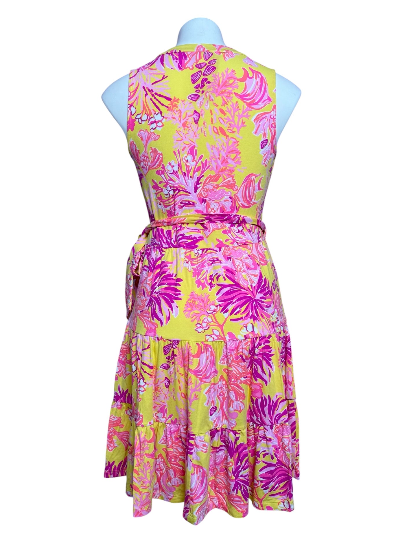 Lilly Pulitzer Folly Floral Wrap Dress, Calla Yellow- Floral Coral Size S Lilly Pulitzer Folly Floral Wrap Dress, Calla Yellow- Floral Coral Size S