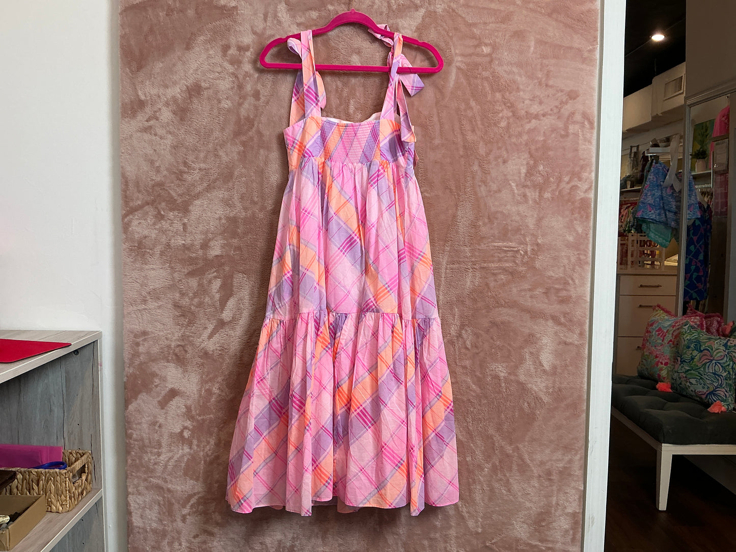 Lilly Pulitzer NWT Anlee Cotton Midi Dres Pink Isle Madras Plaid - Size 00