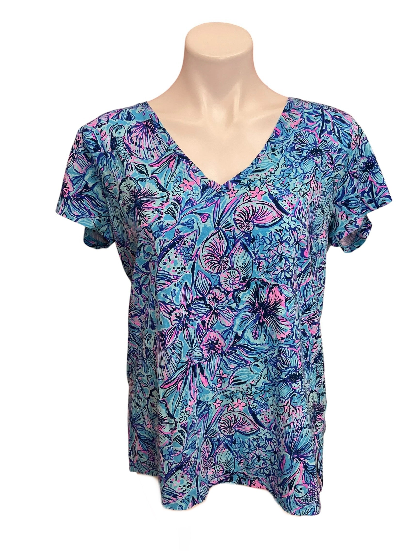 Lilly Pulitzer Meredith Tee Breakwater Blue Shells N Bells - Size L