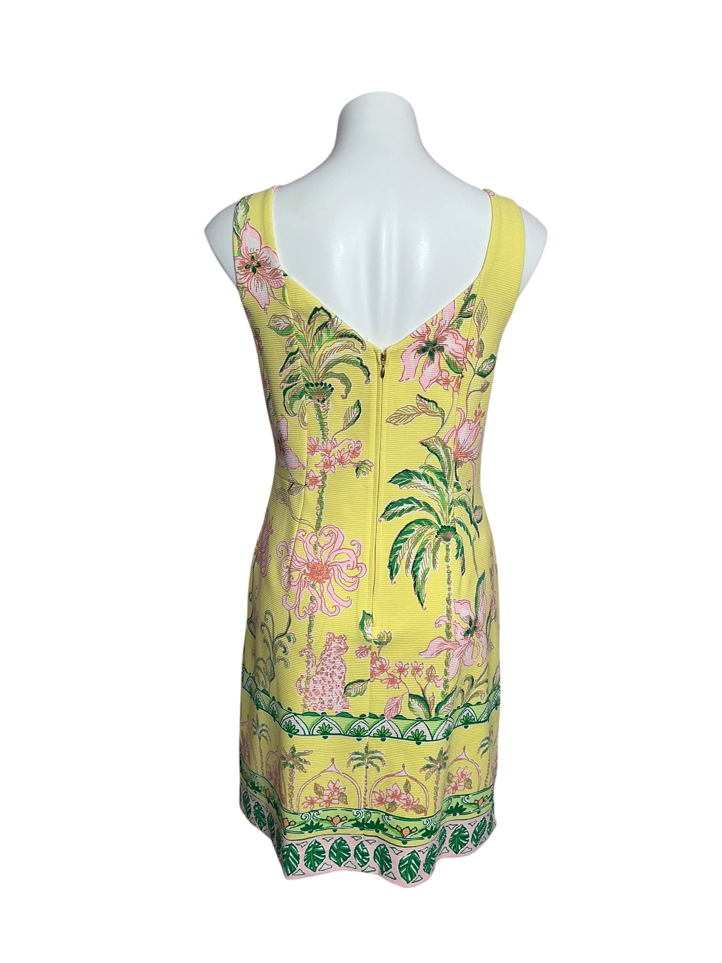 Lilly Pulitzer Del Rey Stretch Shift Dress Finch Yellow Tropical Oasis Engineered - Size L