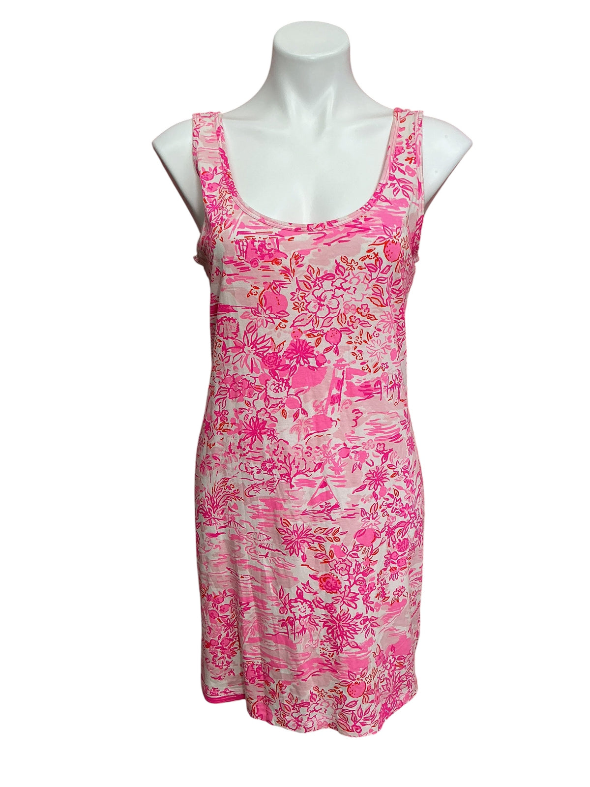 Lilly Pulitzer Newberri Tank Dress Peony Pink Seaside Scene - Size S