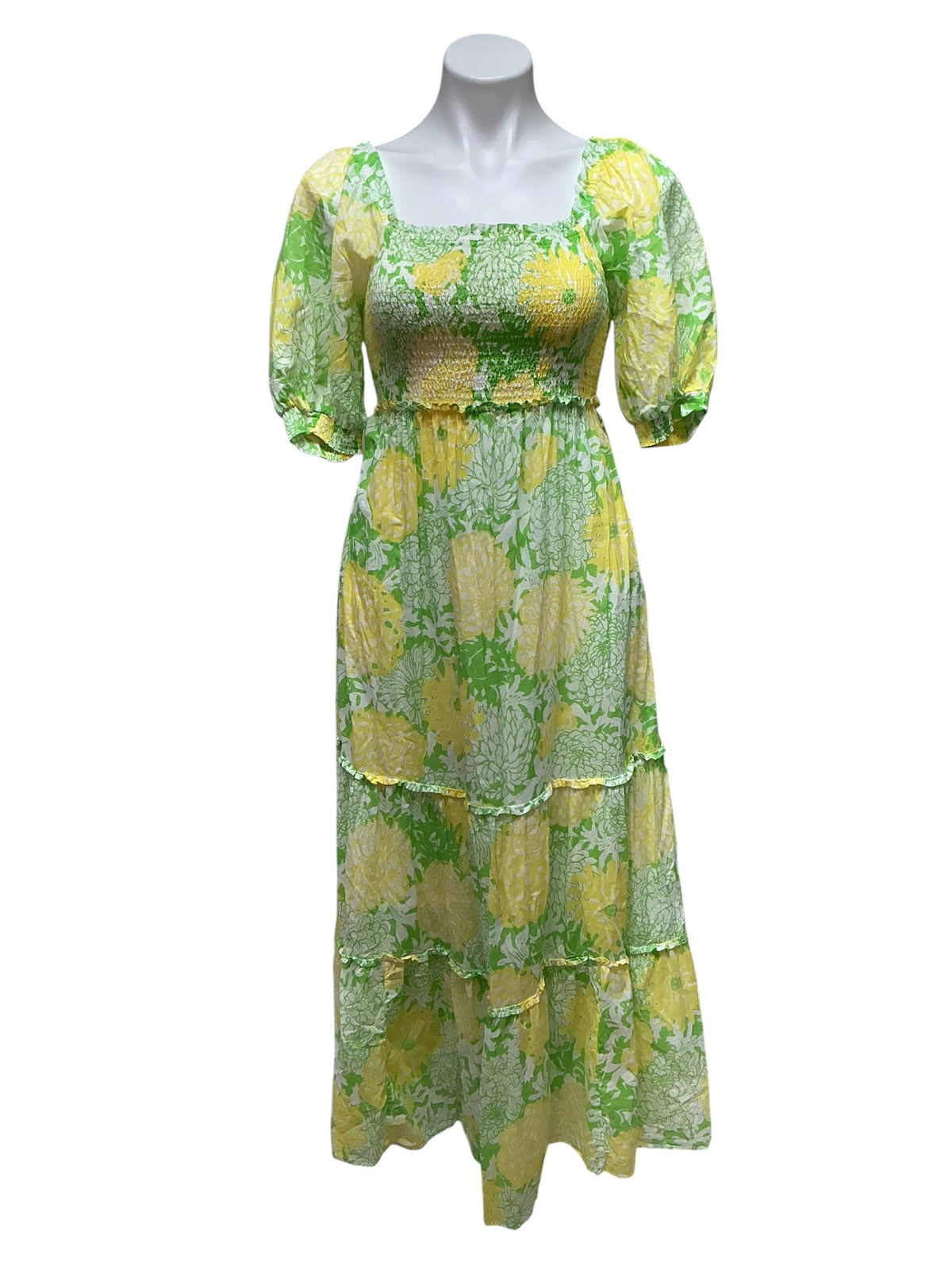 Lilly Pulitzer Hadly Short Sleeve Smocked Maxi Dress Crocodile Green Mumbo Jumbo - Size XXS