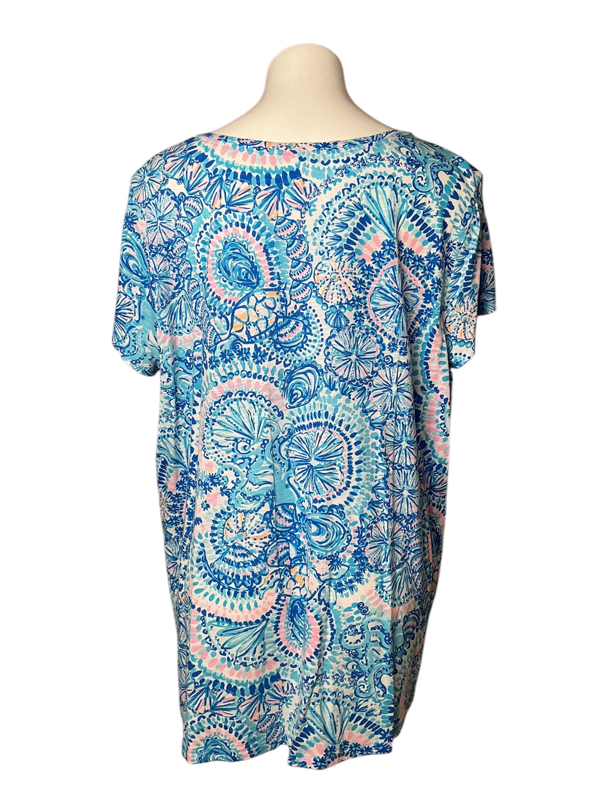 Lilly Pulitzer Etta V-Neck Tee Blue Grotto Commotion in the Ocean - Size XXL
