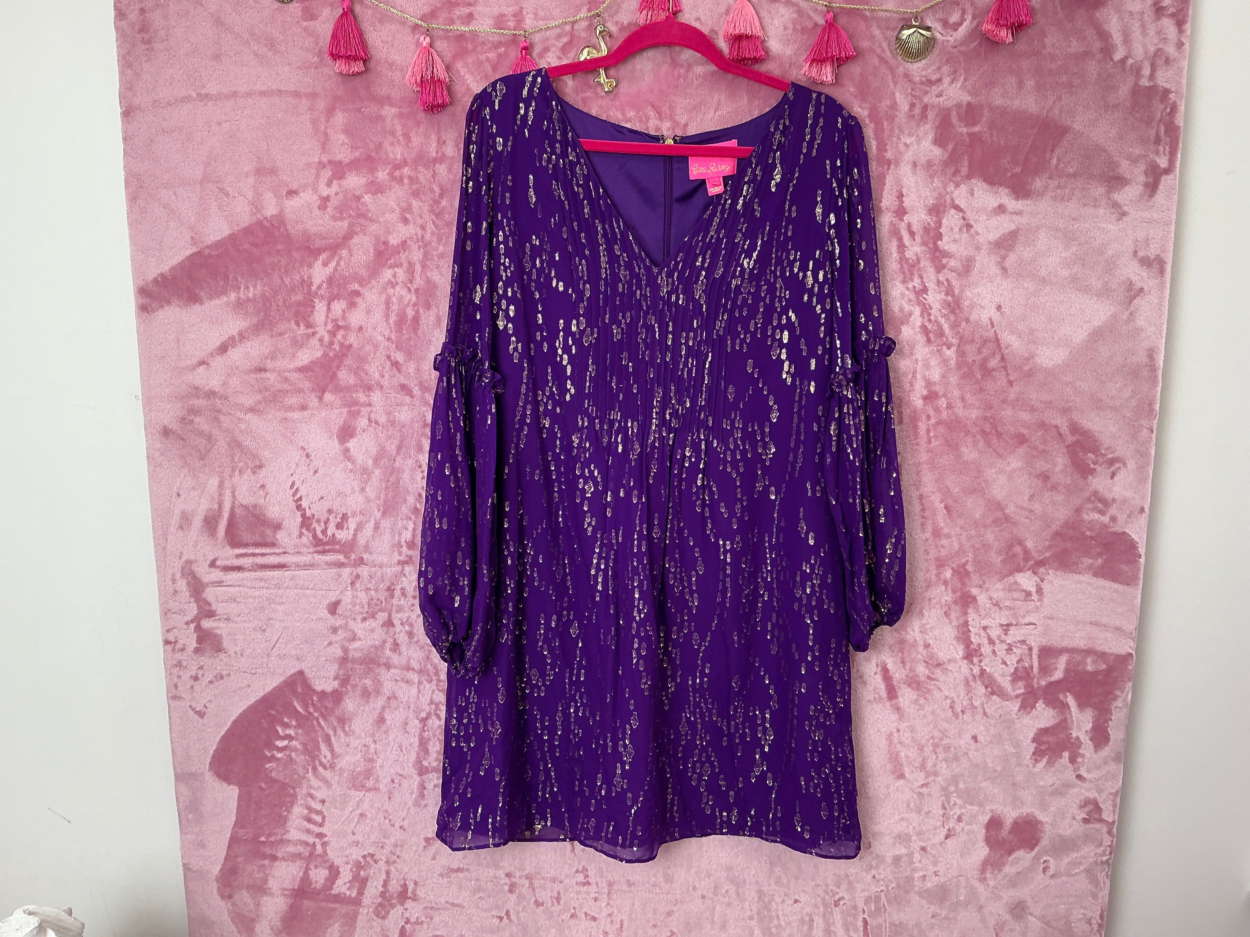 Lilly Pulitzer Dress NWT - Cleme Silk Dress - Purple Berry - Fish Clip Chiffon - Size 14