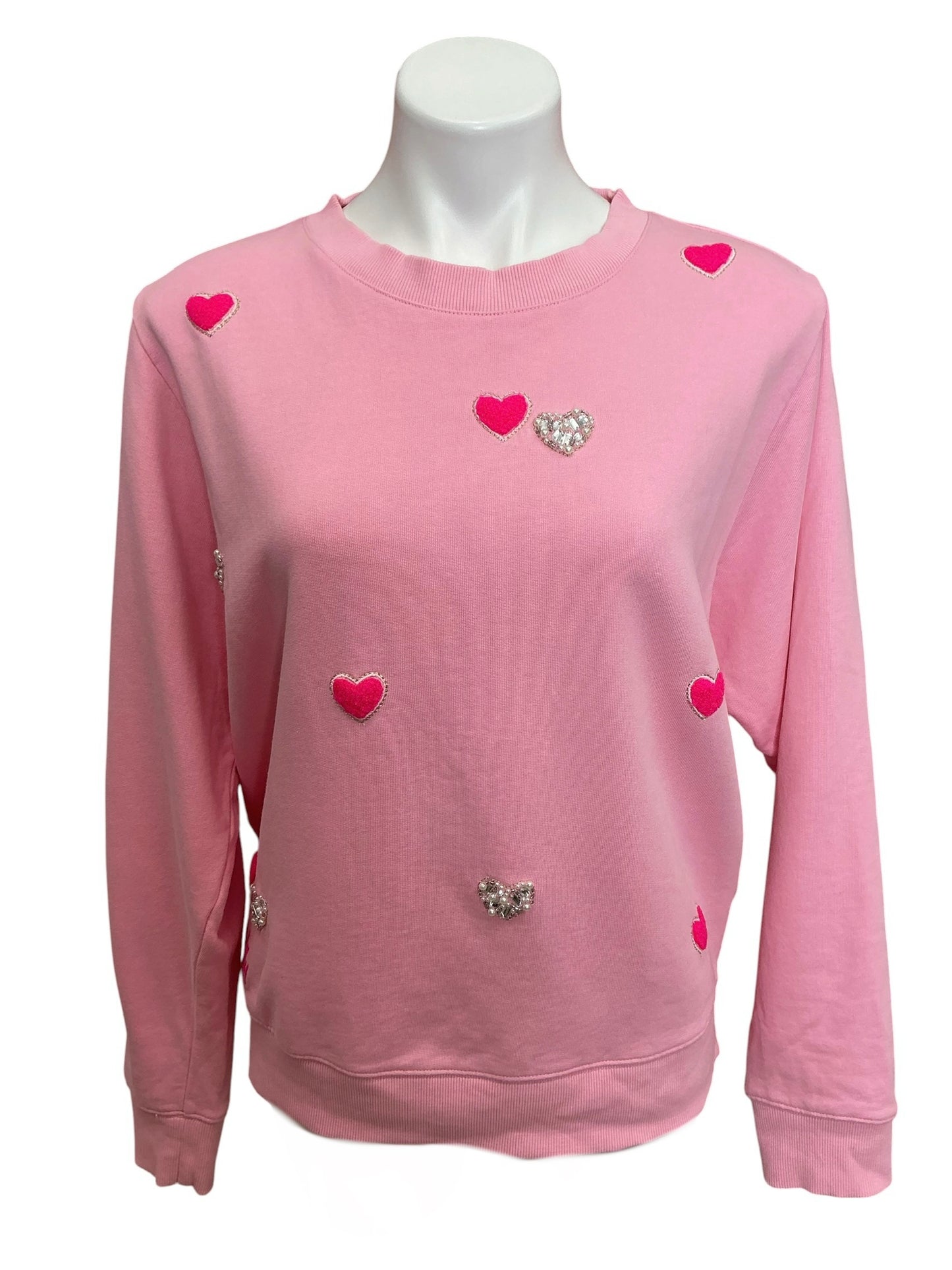 Lilly Pulitzer Ballad Long Sleeve Sweatshirt Conch Shell Pink Hearts Embellishment - Size S