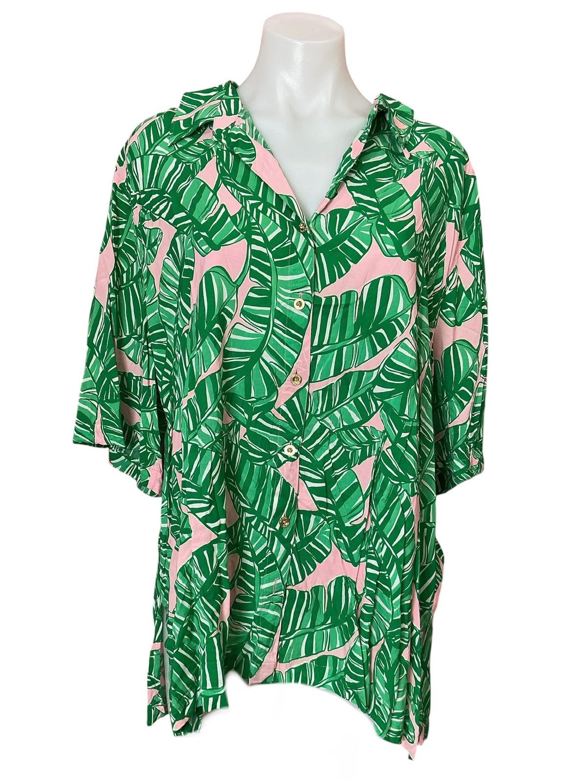 Lilly Pulitzer Franki Shirt Coverup Top Conch Shell Pink Lets Go Bananas - Size XL
