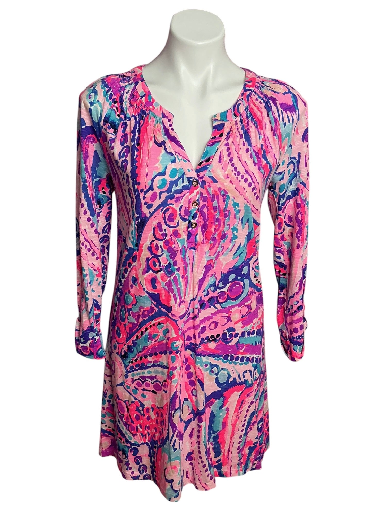 Lilly Pulitzer Sleeved Essie Dress Colony Coral Shell Out - Size S