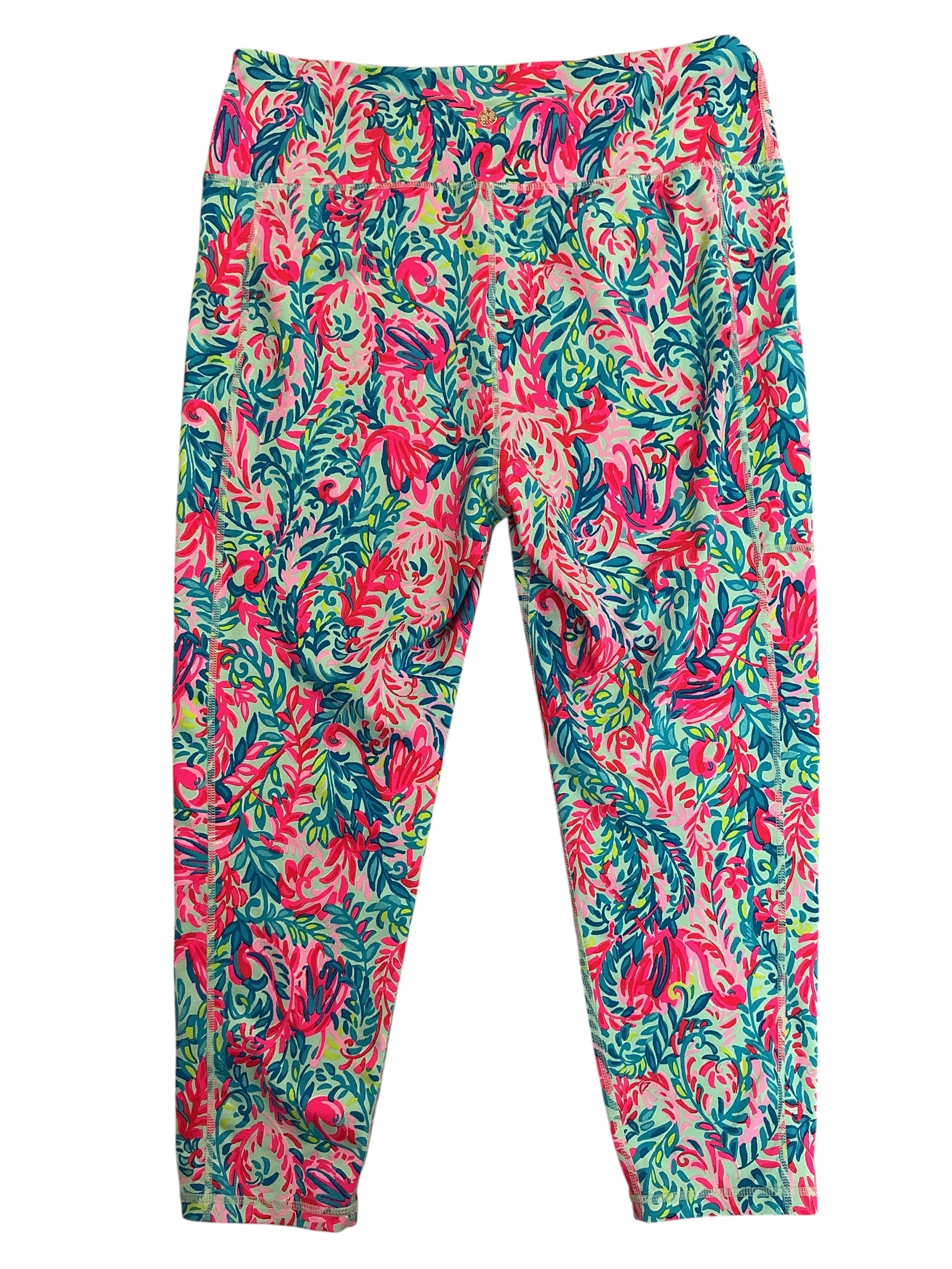 Lilly Pulitzer Luxletic Weekender High Rise Crop Leggings Seaweed Samba - Size XL