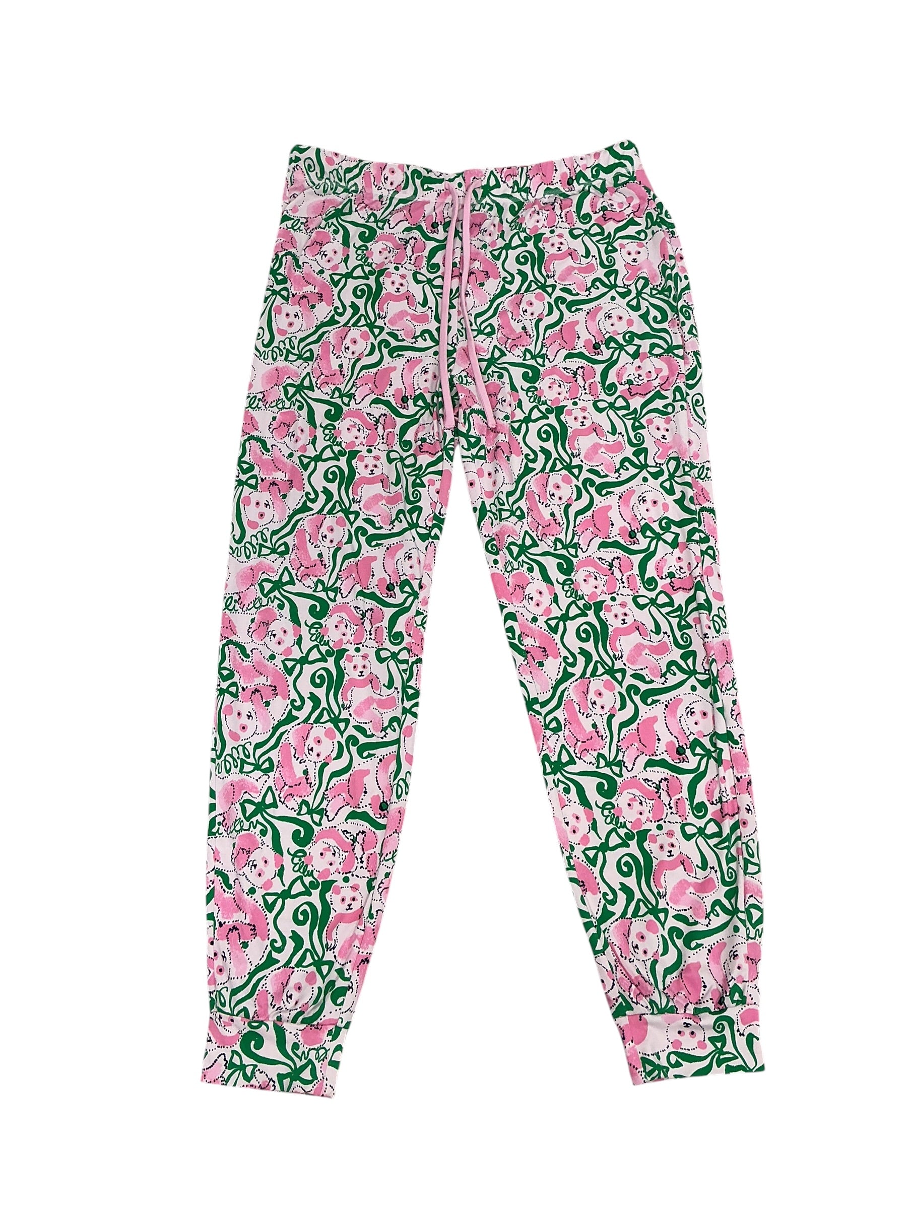 Lilly Pulitzer Jeffers Pajama Pants Pink Quartz Panda N Bows - Size M